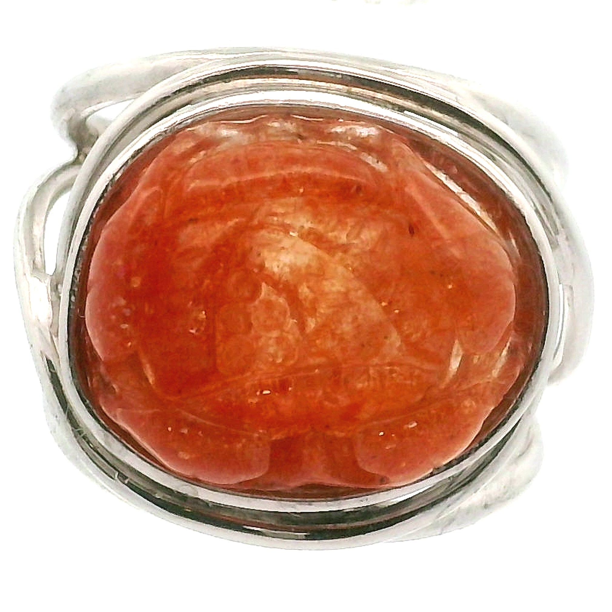 Sunstone Lotus Cuff Ring .925 Silver for Confidence and Strength