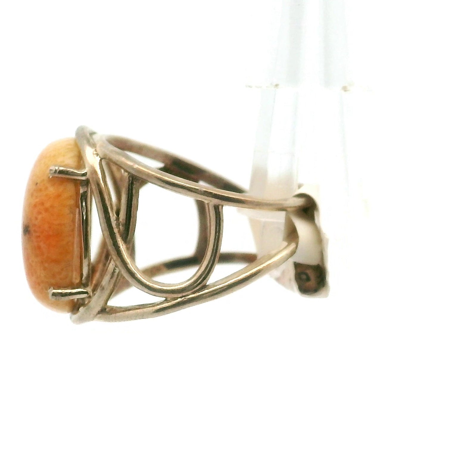 Sponge Coral Cuff Ring .925 Silver for Healing Trauma, Stability and Wisdom