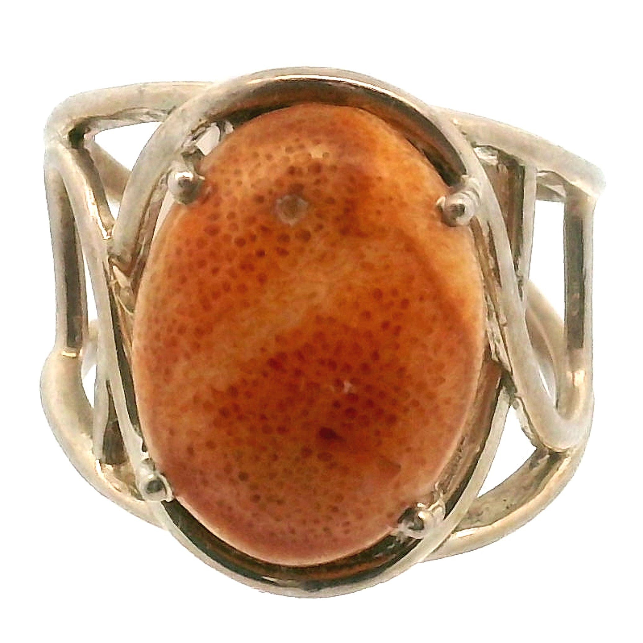 Sponge Coral Cuff Ring .925 Silver for Healing Trauma, Stability and Wisdom