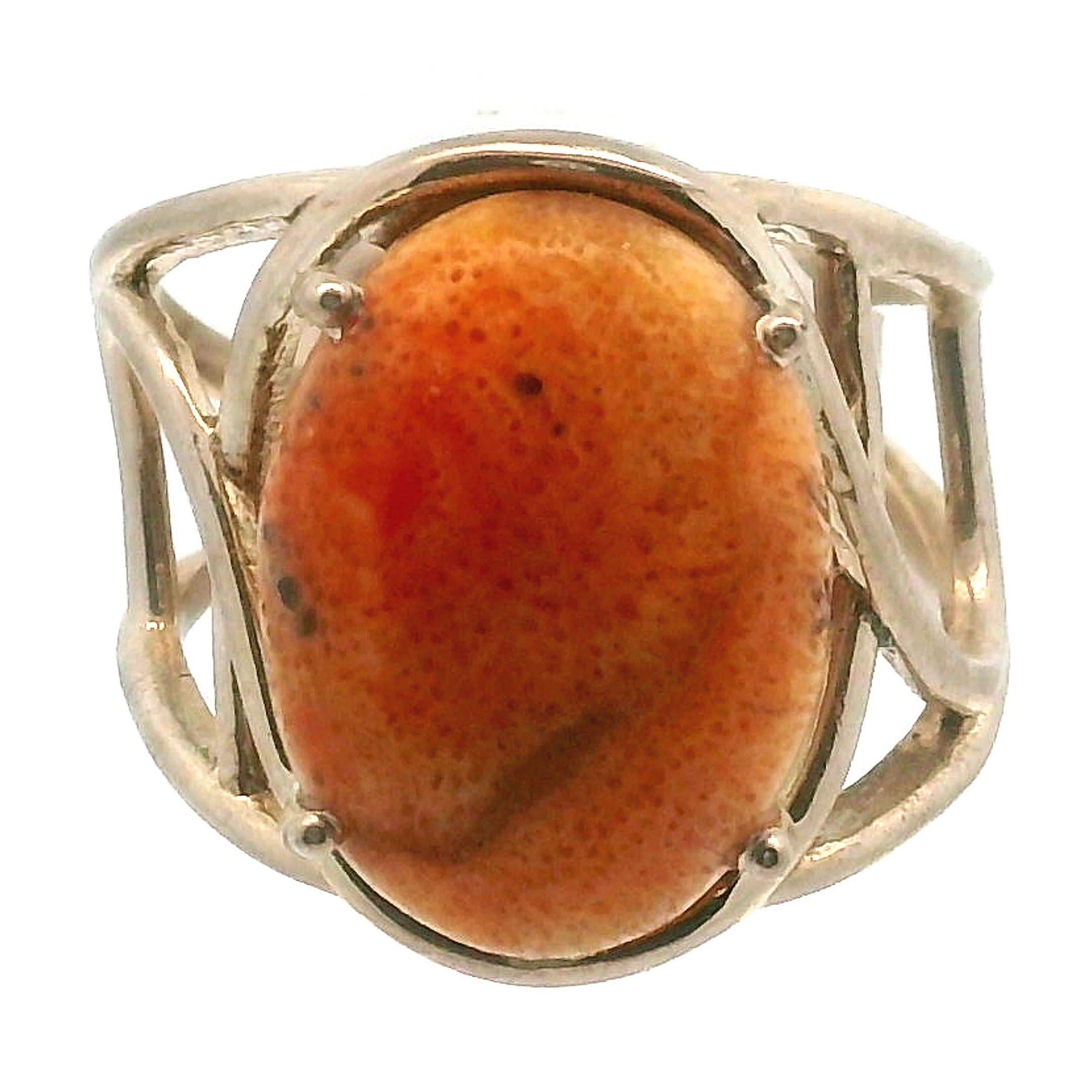 Sponge Coral Cuff Ring .925 Silver for Healing Trauma, Stability and Wisdom