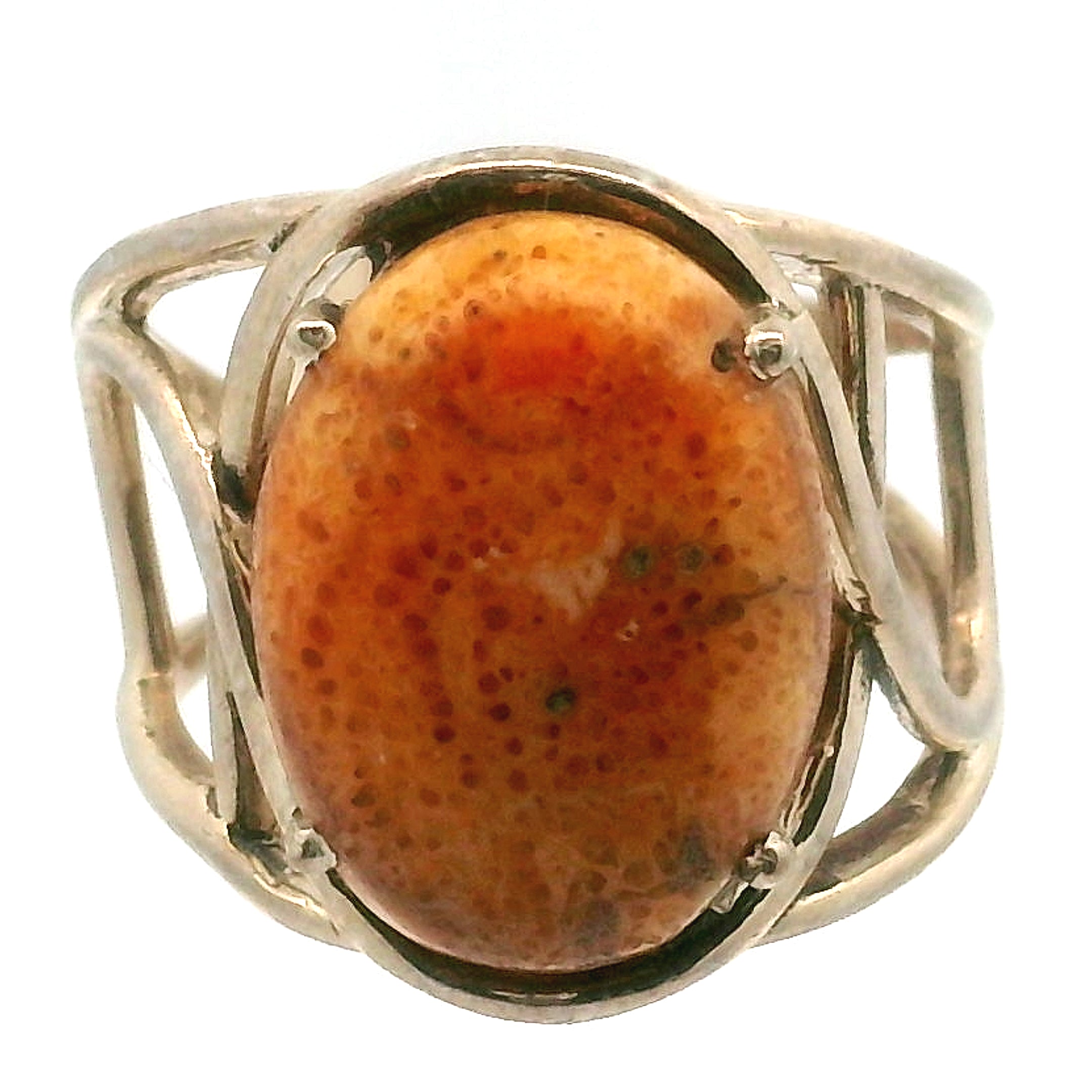 Sponge Coral Cuff Ring .925 Silver for Healing Trauma, Stability and Wisdom