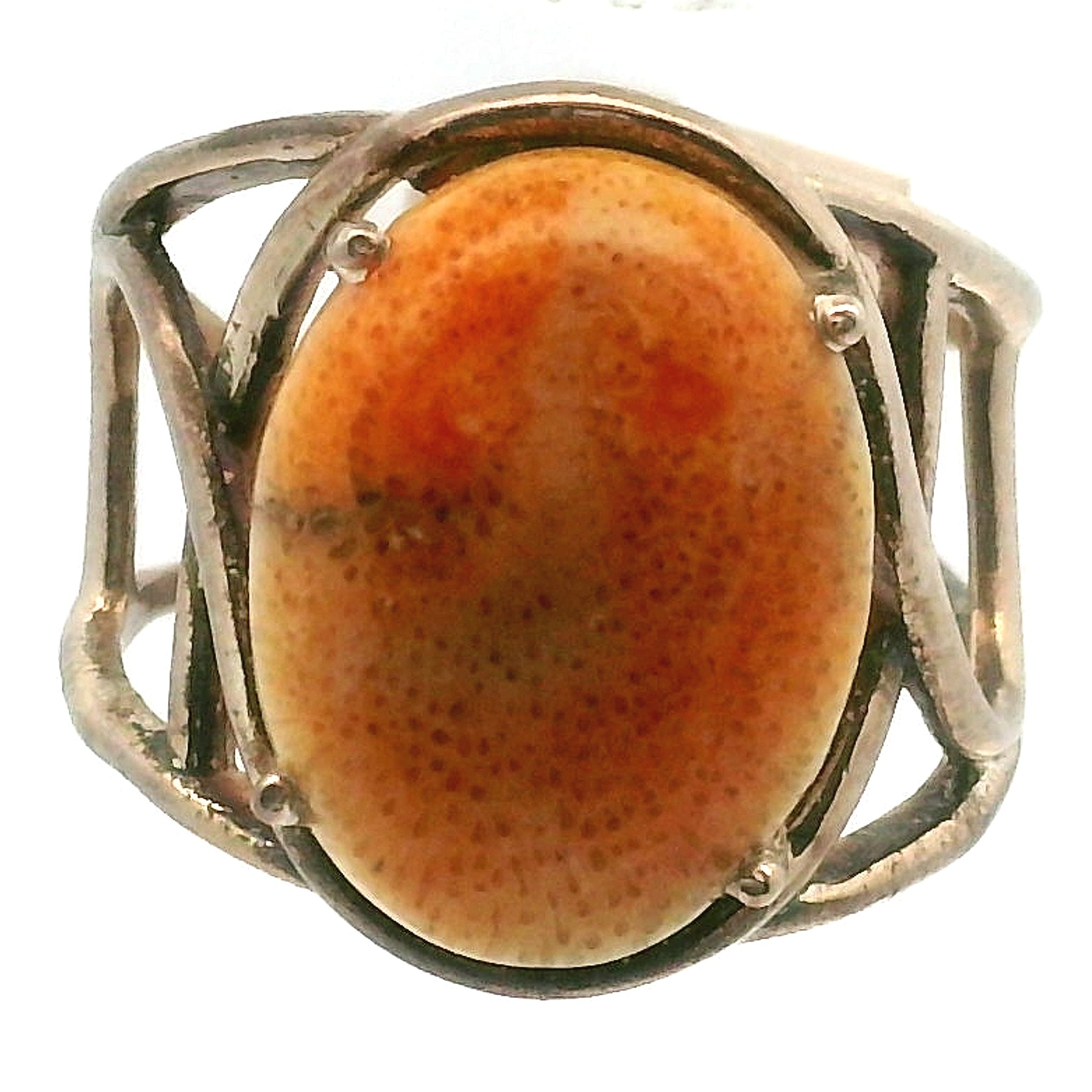Sponge Coral Cuff Ring .925 Silver for Healing Trauma, Stability and Wisdom