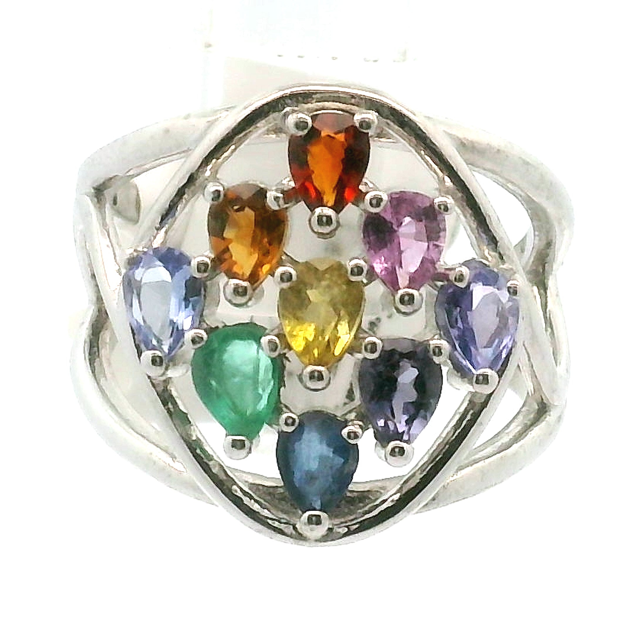9 Stone Crystal Chandelier Cuff Ring .925 Silver for Healing, Intention Setting and Manifesting your Desires