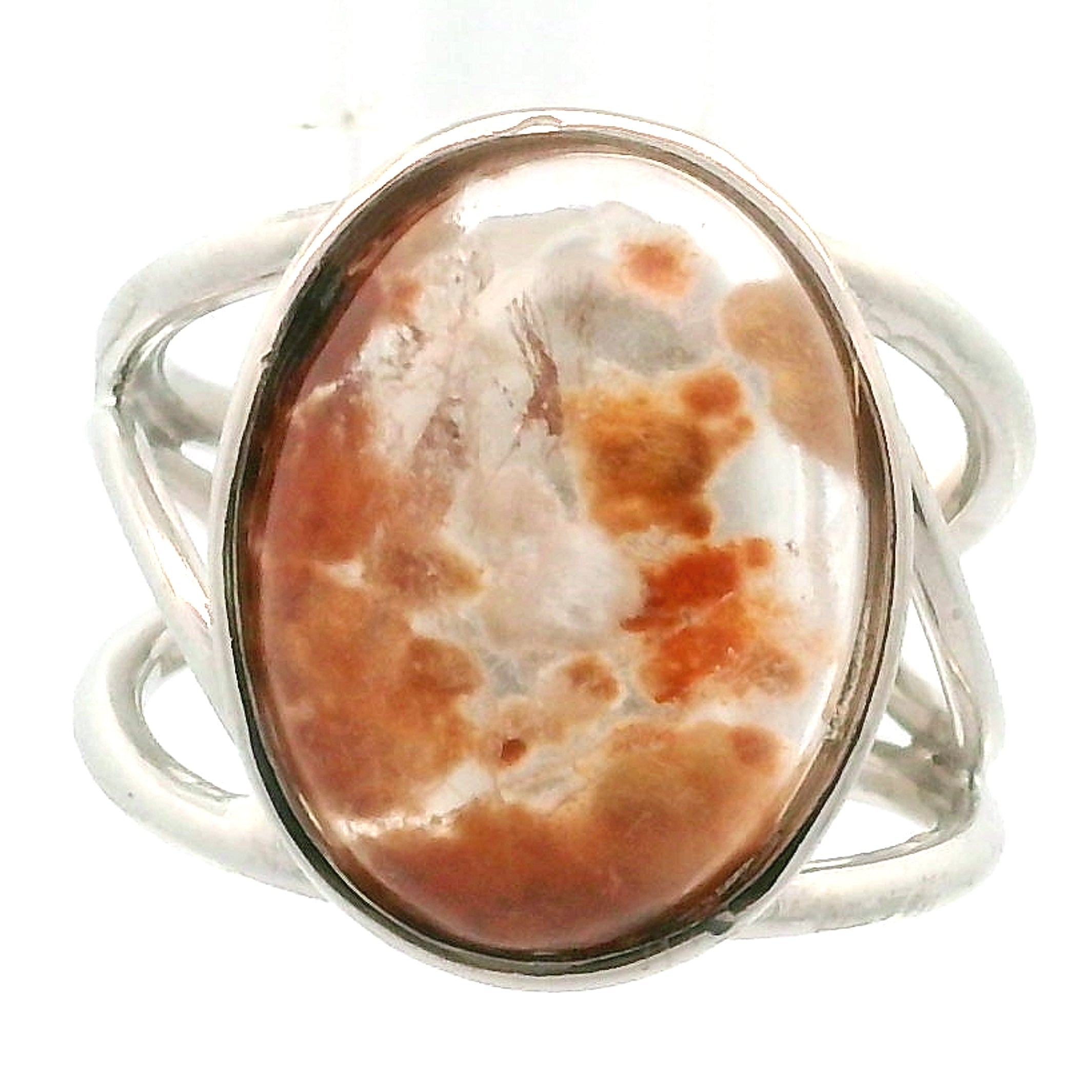 Flower Agate Cuff Ring .925 Sterling Sliver for Empowering you to Blossom
