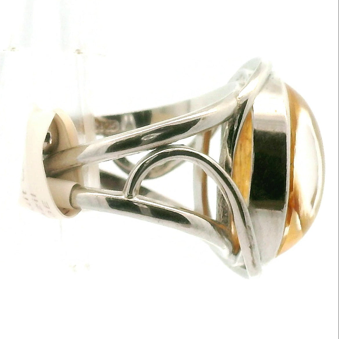 Passion Fruit Quartz Finger Cuff Adjustable Ring .925 Sterling Silver for Hope, Joy and Positivity