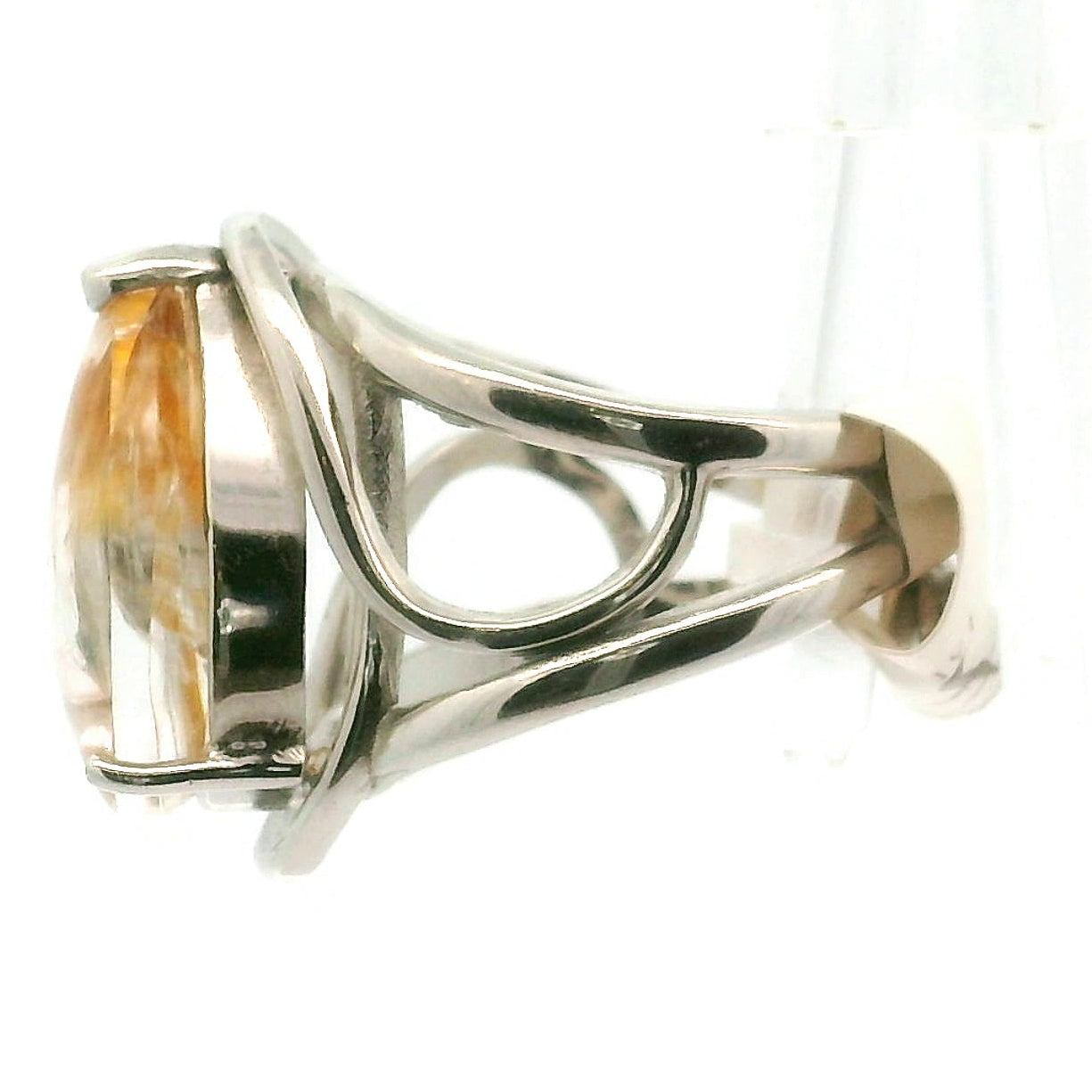 Passion Fruit Quartz Finger Cuff Adjustable Ring .925 Sterling Silver for Hope, Joy and Positivity