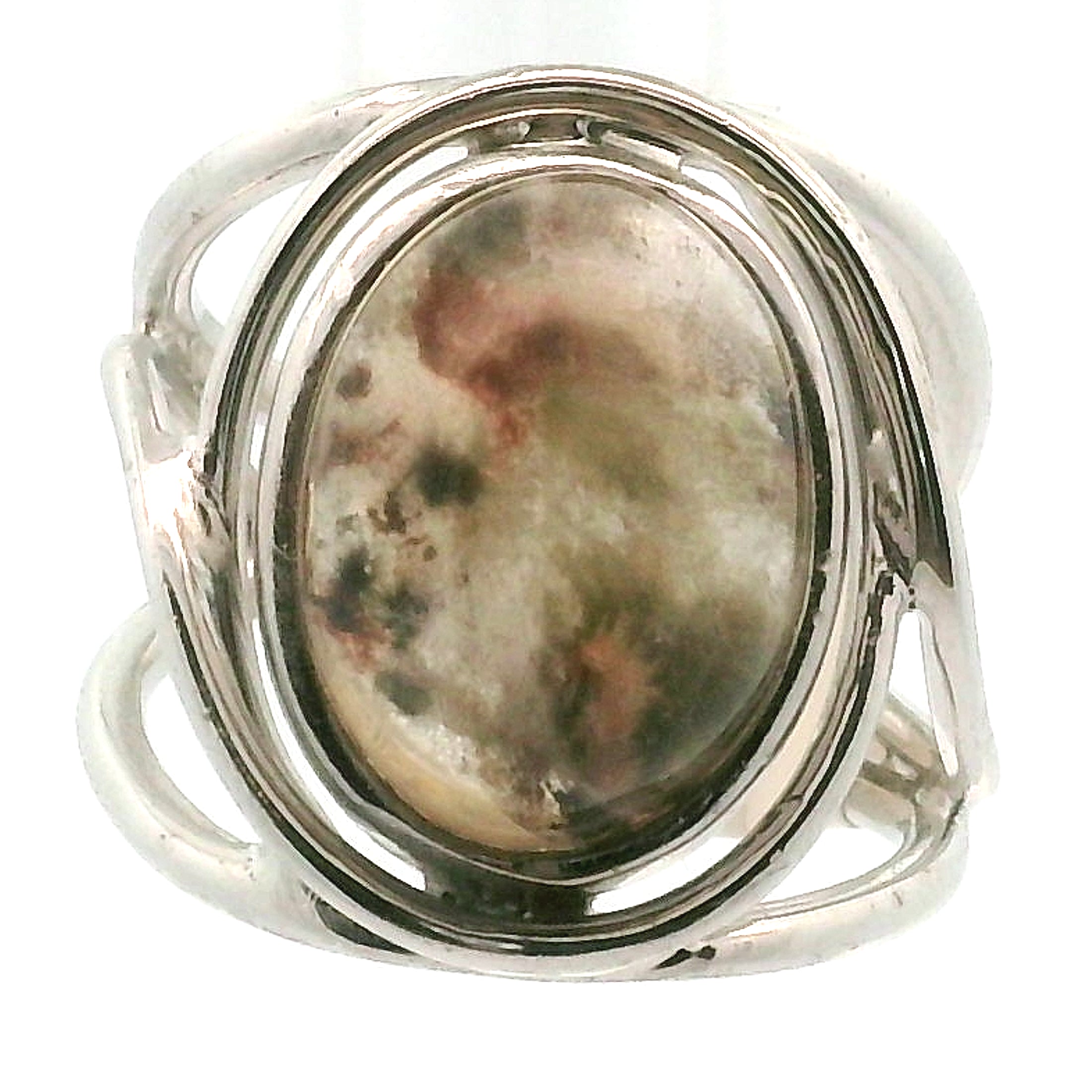 Garden Quartz with Hollandite Adjustable Cuff Ring .925 Sterling Silver for Insight, Meditation & Shamanic Journey