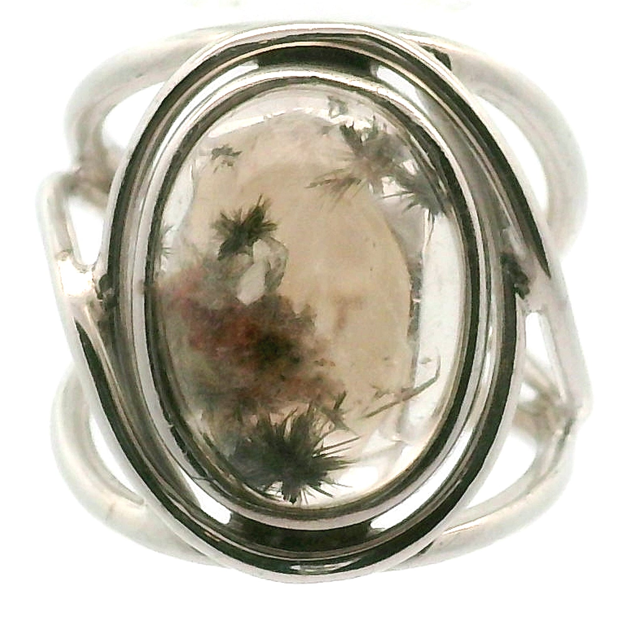 Garden Quartz with Hollandite Adjustable Cuff Ring .925 Sterling Silver for Insight, Meditation & Shamanic Journey