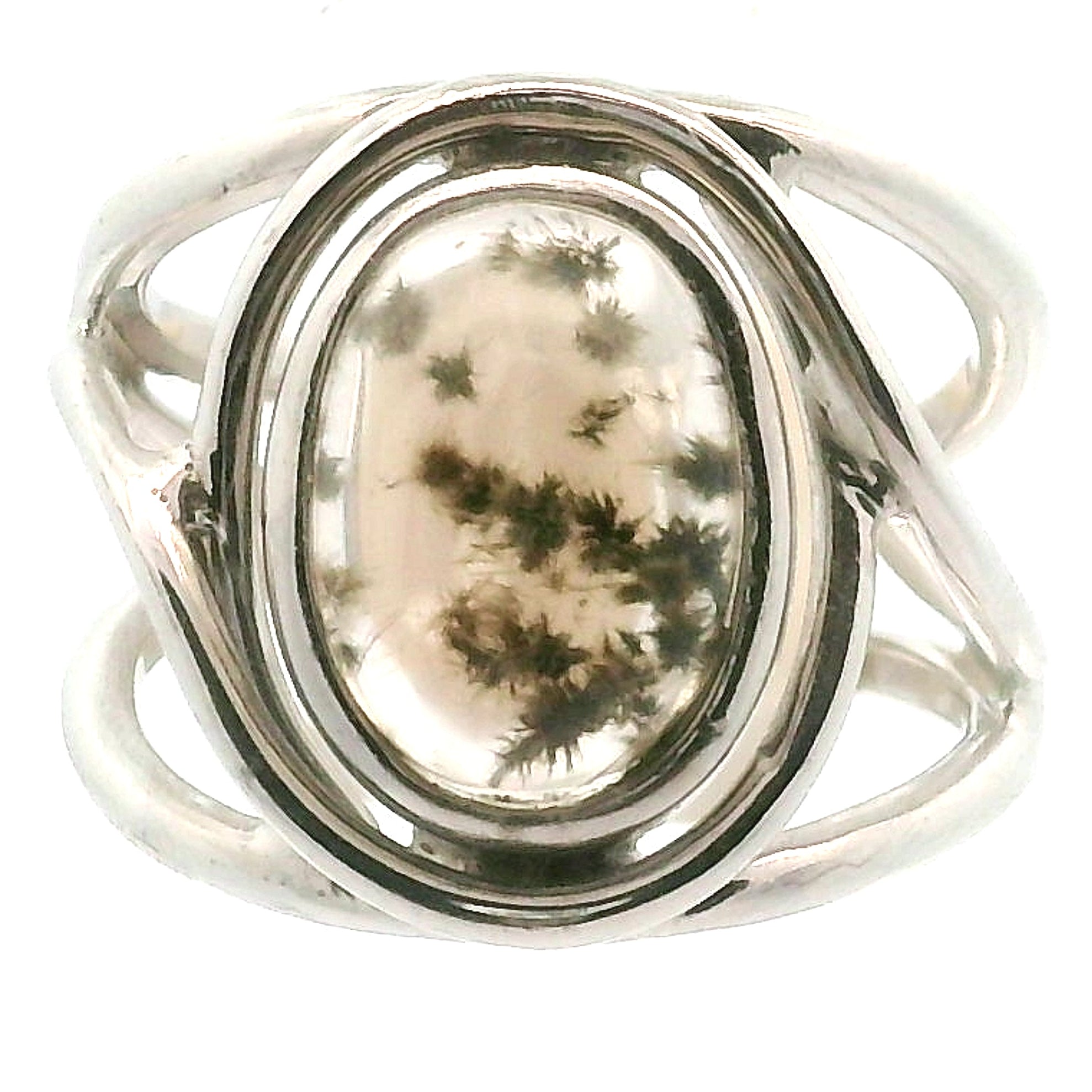 Garden Quartz with Hollandite Adjustable Cuff Ring .925 Sterling Silver for Insight, Meditation & Shamanic Journey