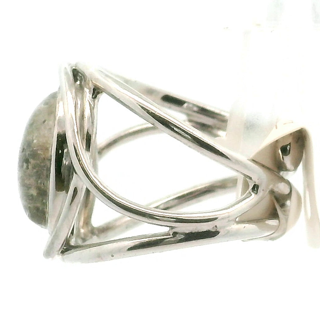 Garden Quartz with Hollandite Adjustable Cuff Ring .925 Sterling Silver for Insight, Meditation & Shamanic Journey