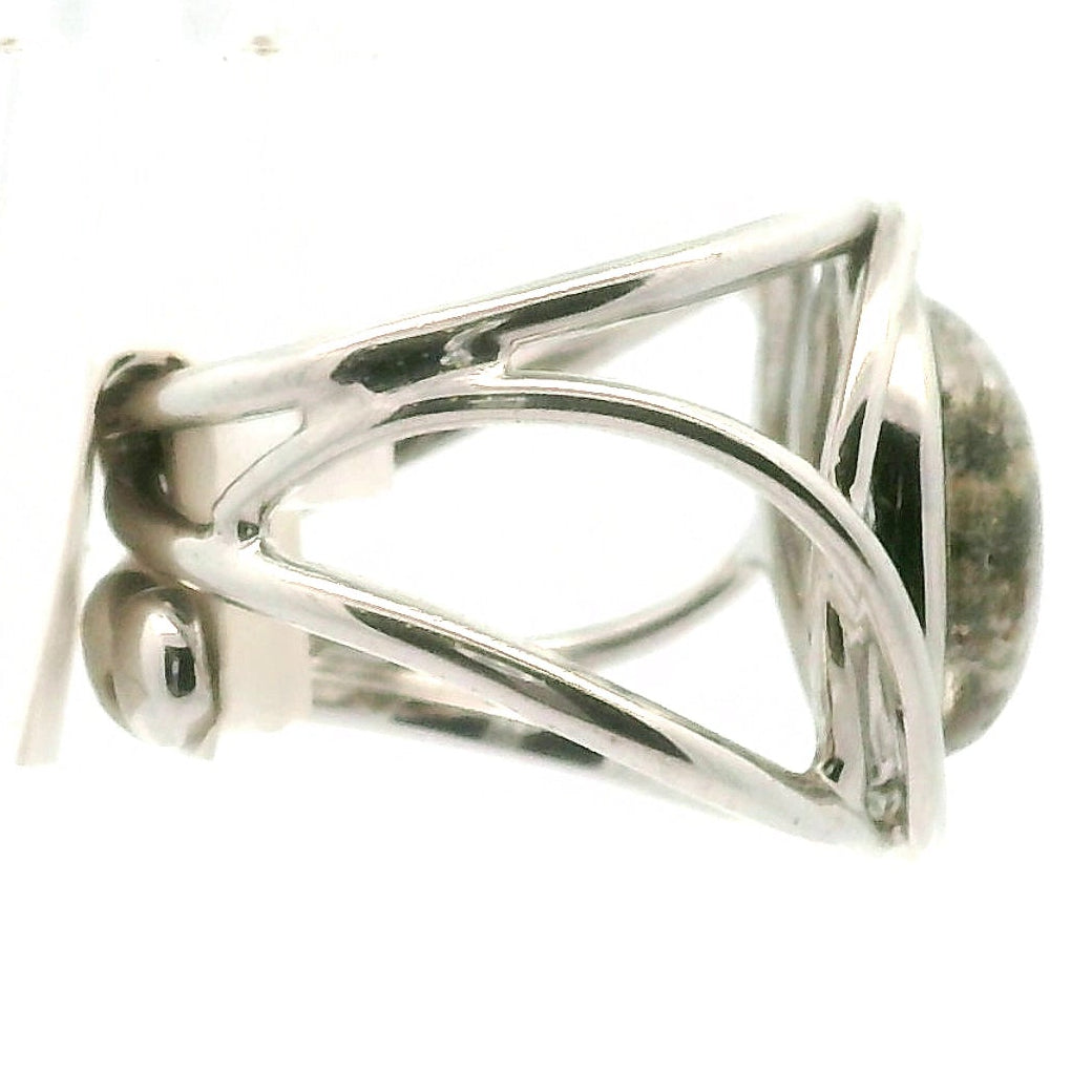 Garden Quartz with Hollandite Adjustable Cuff Ring .925 Sterling Silver for Insight, Meditation & Shamanic Journey