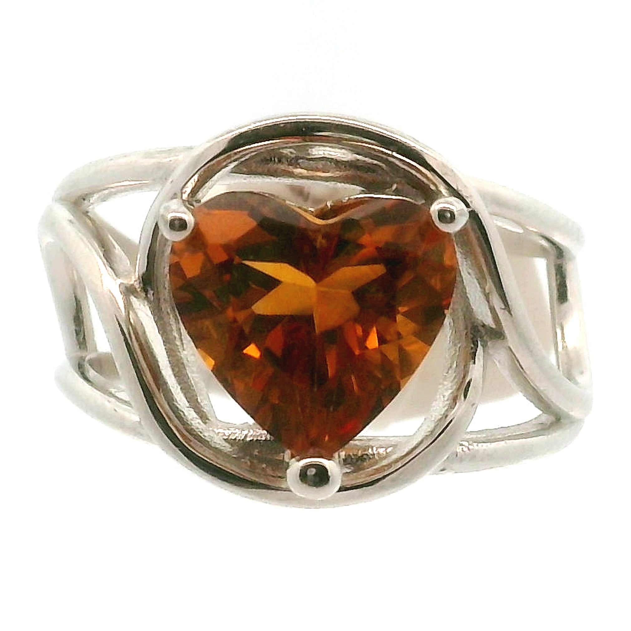 Madeira Citrine Heart Cuff Ring .925 Silver for Abundance, Good Luck and Positivity