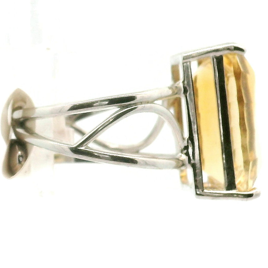 Citrine Cuff Ring .925 Silver for Abundance, Good Luck and Positivity
