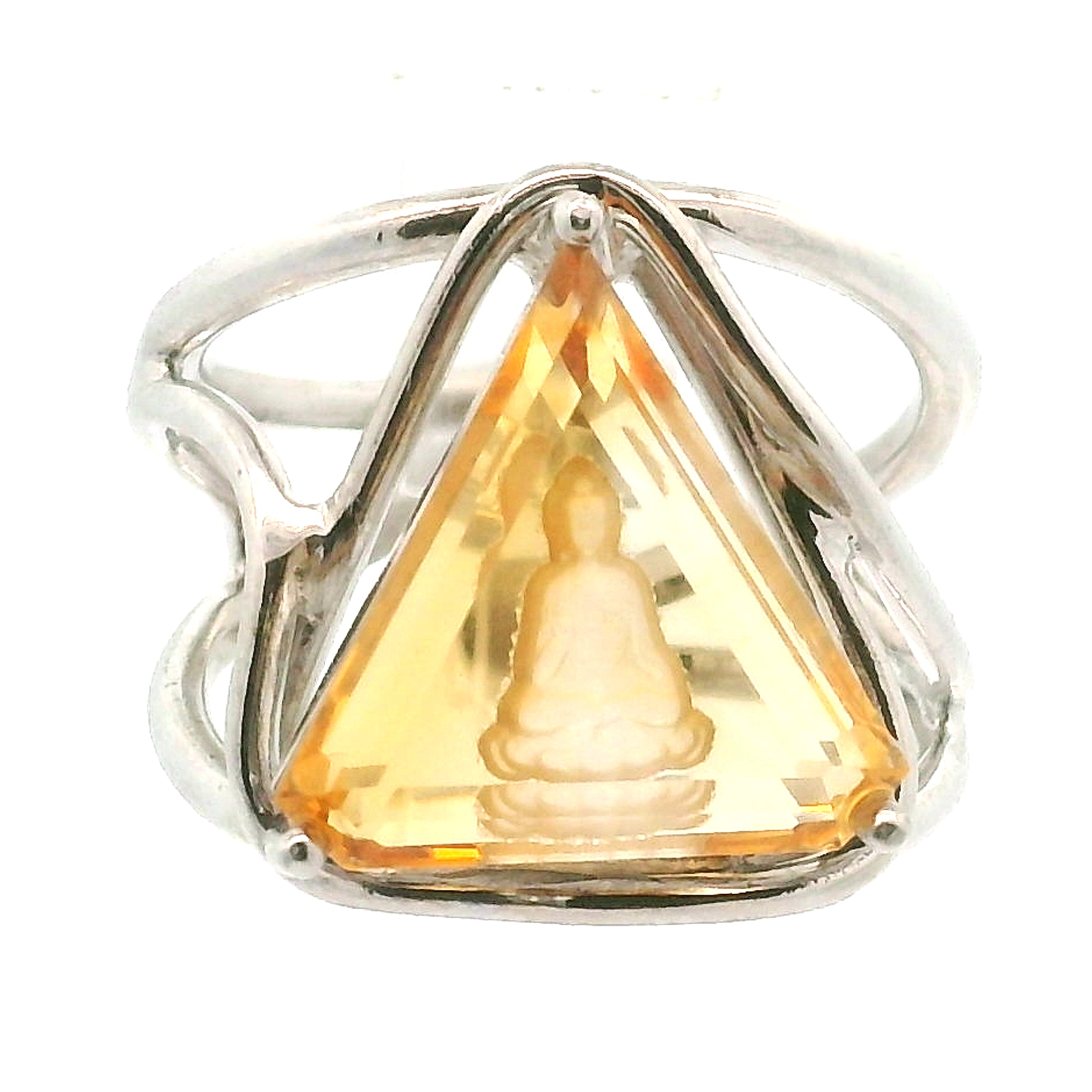 Citrine Buddha Cuff Ring .925 Silver for Abundance, Good Luck and Positivity