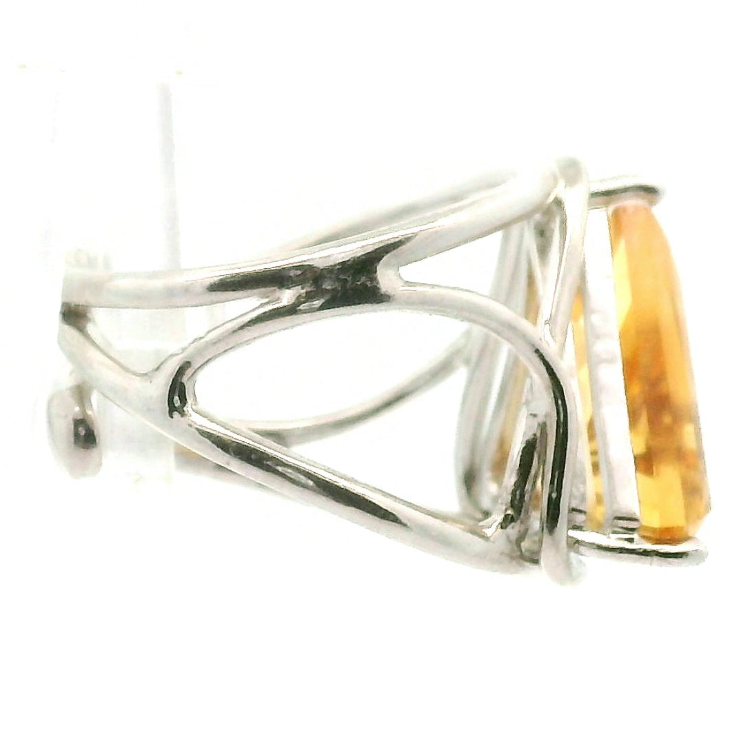 Citrine Buddha Cuff Ring .925 Silver for Abundance, Good Luck and Positivity
