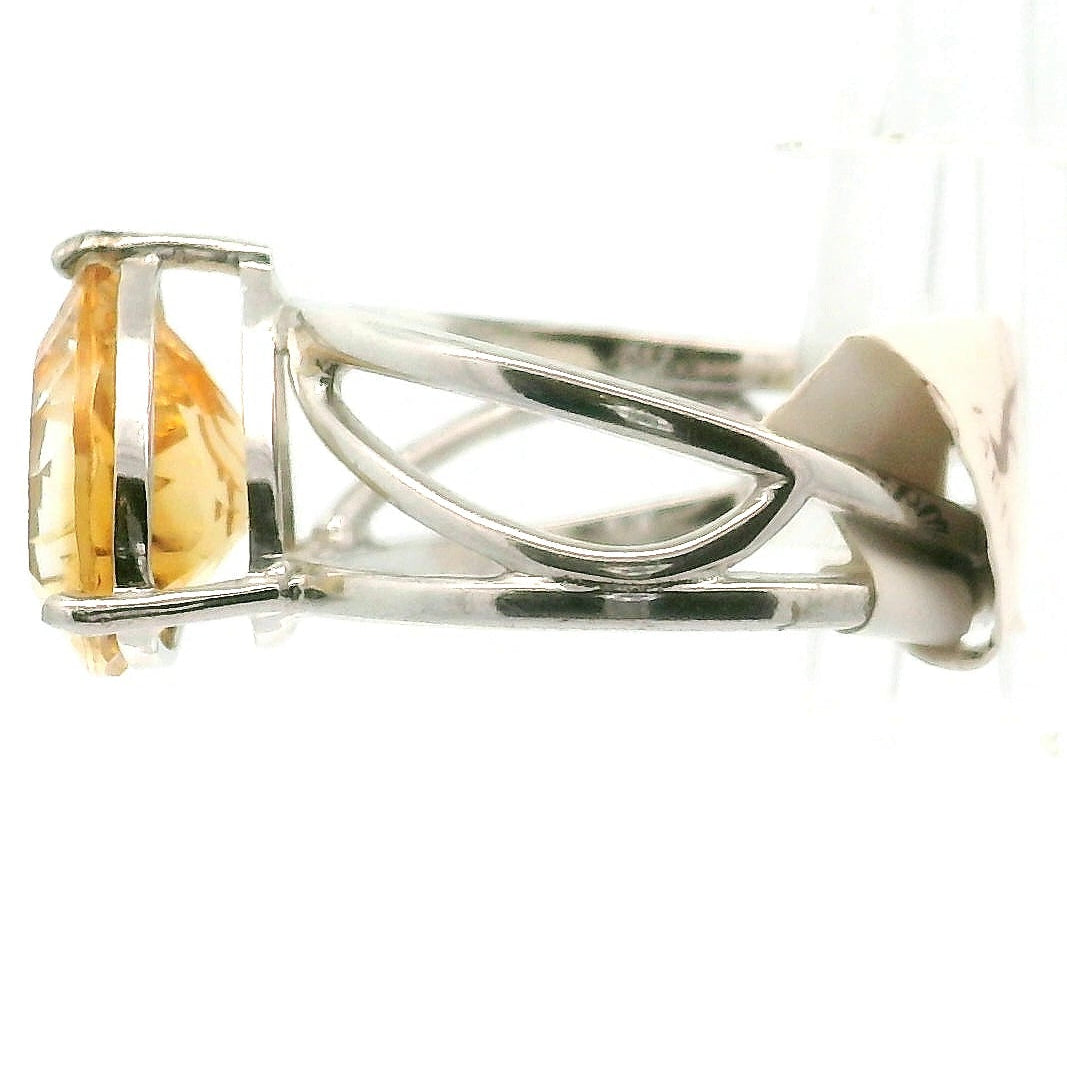 Citrine Triangle Adjustable Cuff Ring .925 Silver for Abundance, Good Luck and Positivity