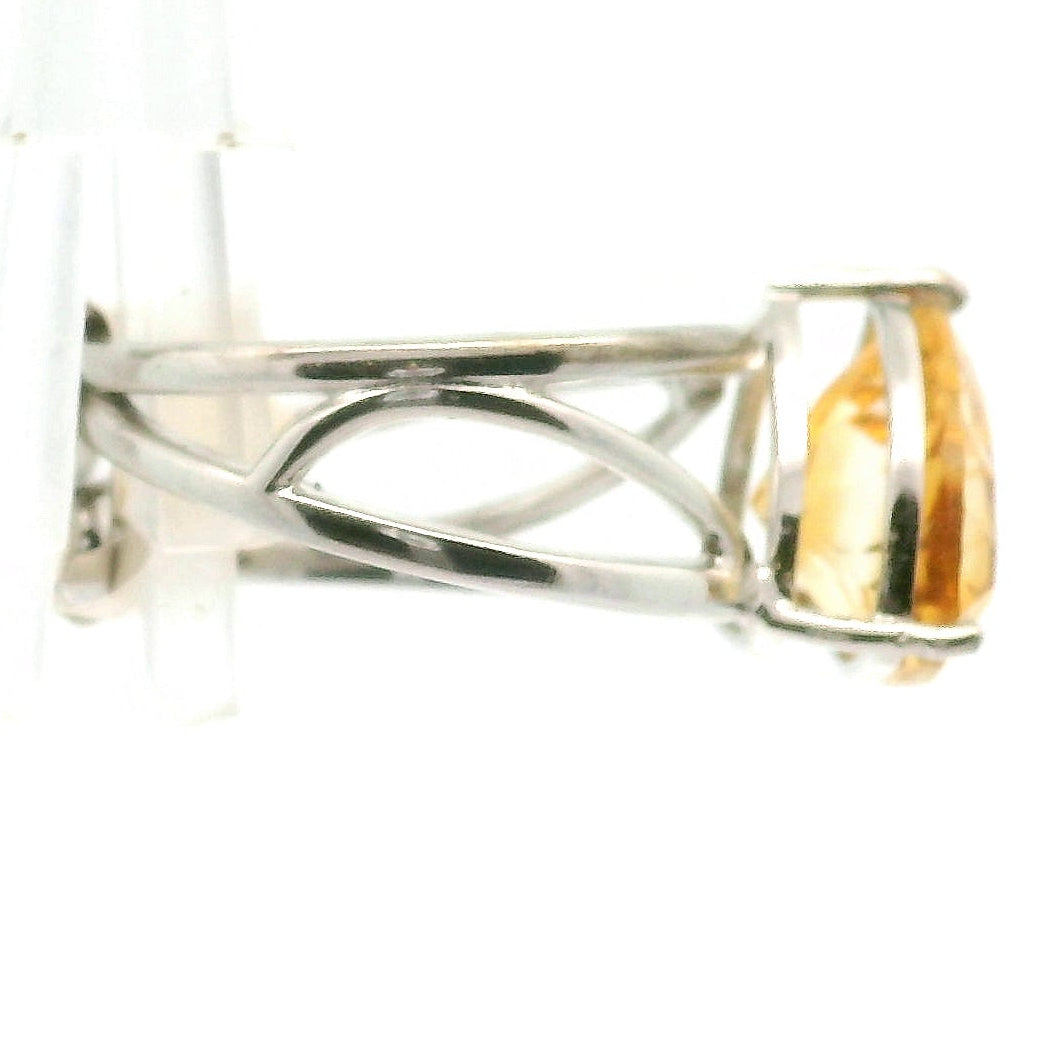 Citrine Triangle Adjustable Cuff Ring .925 Silver for Abundance, Good Luck and Positivity