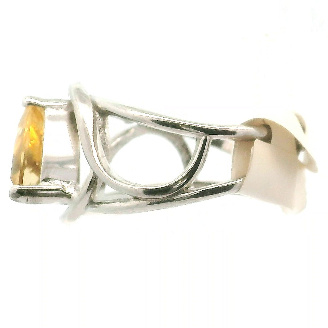 Citrine Brazil Triangle Adjustable Cuff Ring .925 Silver for Abundance, Good Luck and Positivity