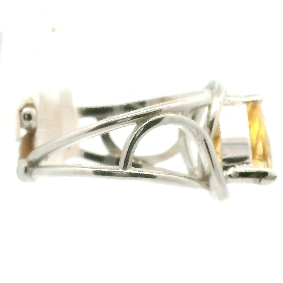 Citrine Brazil Triangle Adjustable Cuff Ring .925 Silver for Abundance, Good Luck and Positivity