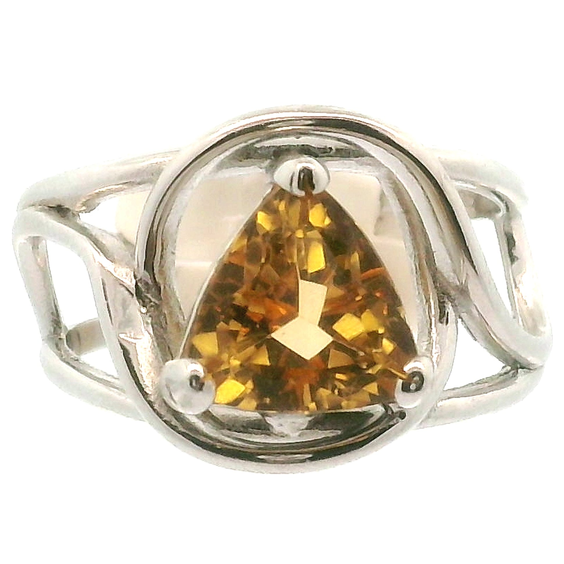 Citrine Brazil Triangle Adjustable Cuff Ring .925 Silver for Abundance, Good Luck and Positivity