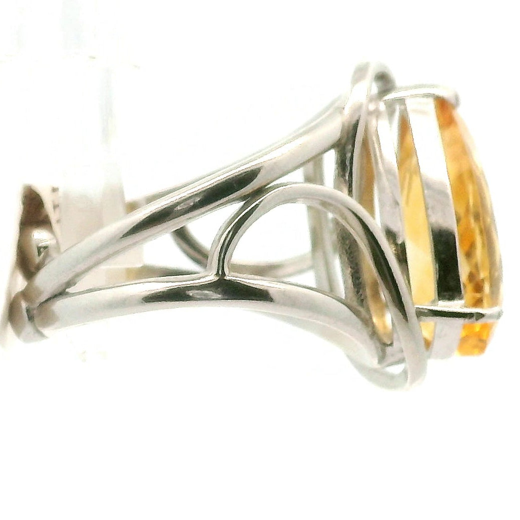Madeira Citrine Adjustable Finger Cuff Ring .925 Silver for Abundance, Good Luck and Positivity