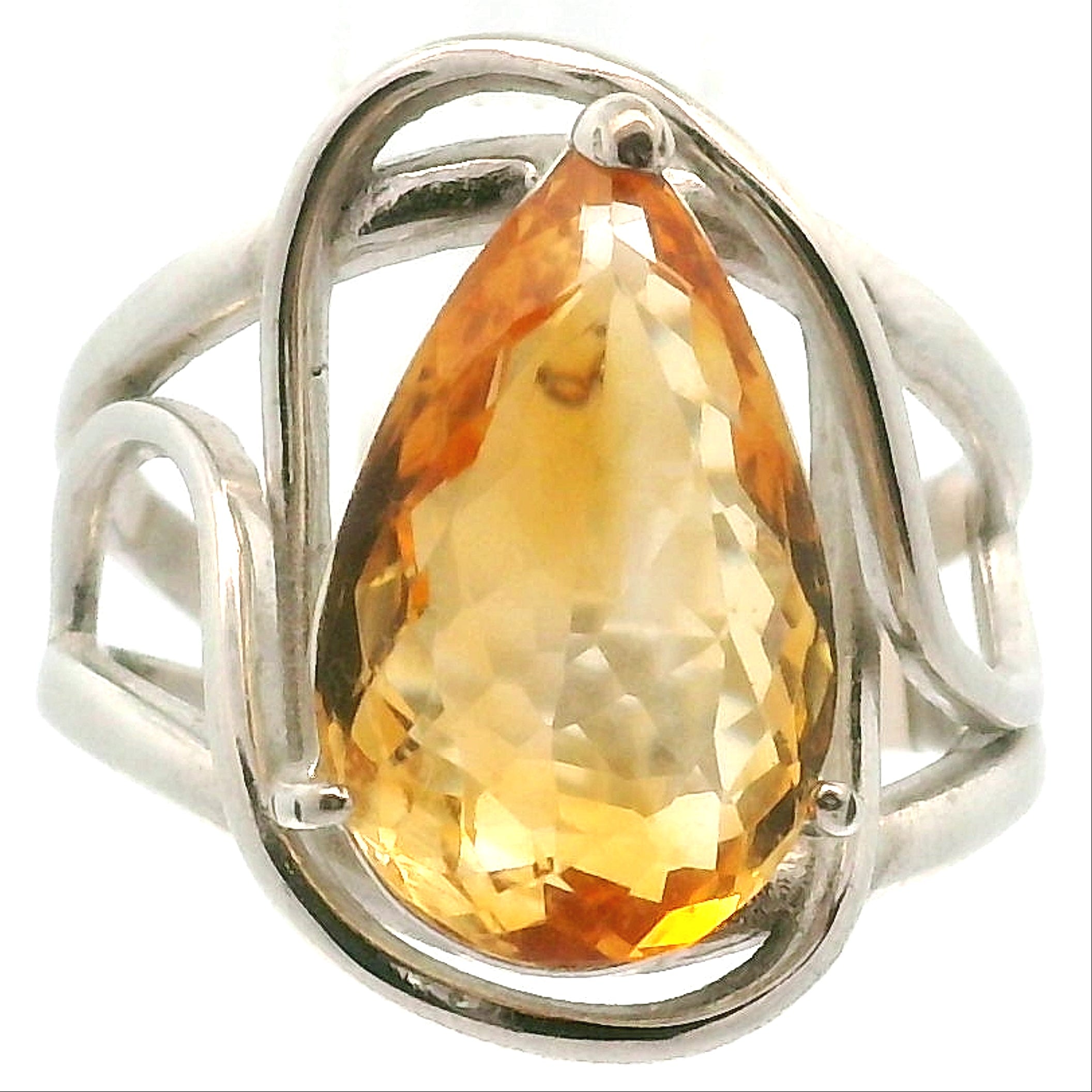 Madeira Citrine Adjustable Finger Cuff Ring .925 Silver for Abundance, Good Luck and Positivity