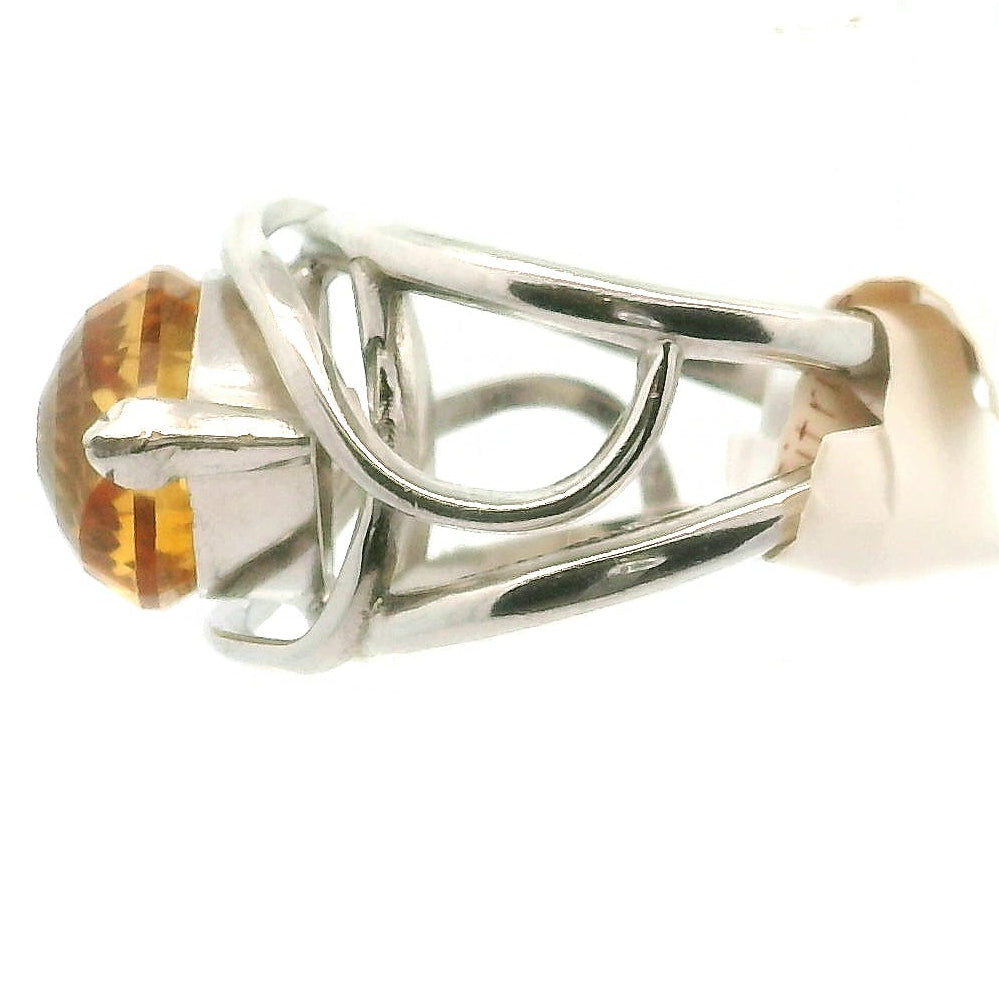 Citrine Evil Eye Adjustable Finger Cuff Ring .925 Silver for Abundance, Intuition, Luck and Protection