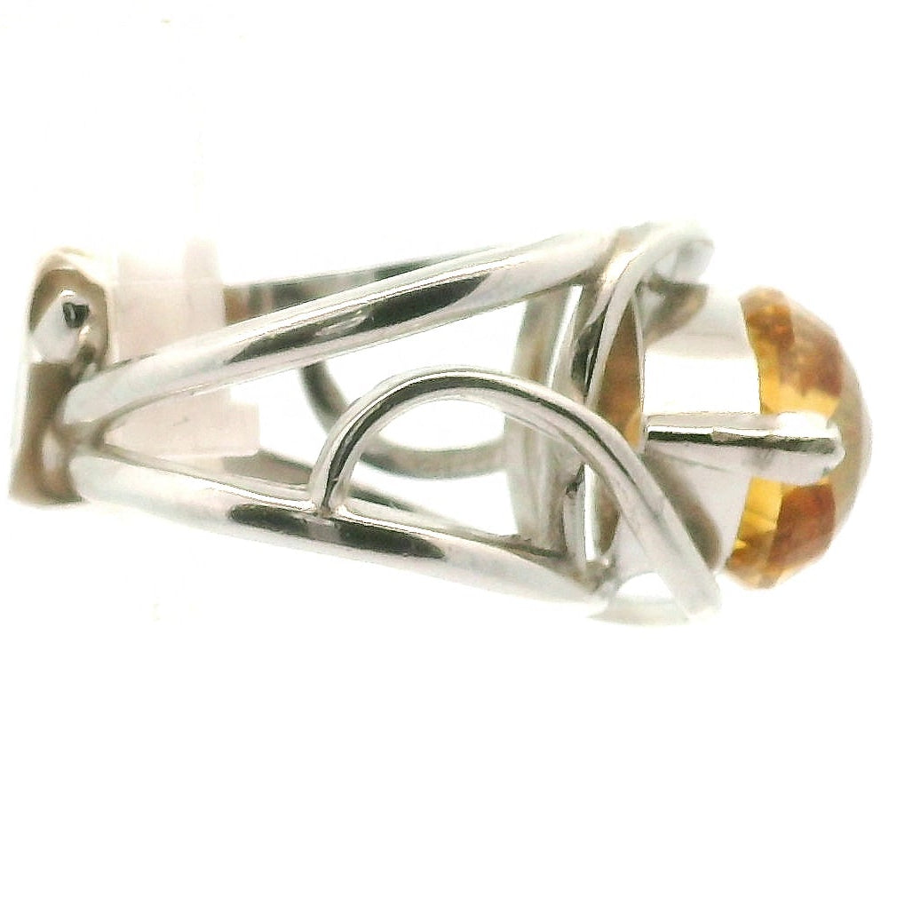 Citrine Evil Eye Adjustable Finger Cuff Ring .925 Silver for Abundance, Intuition, Luck and Protection