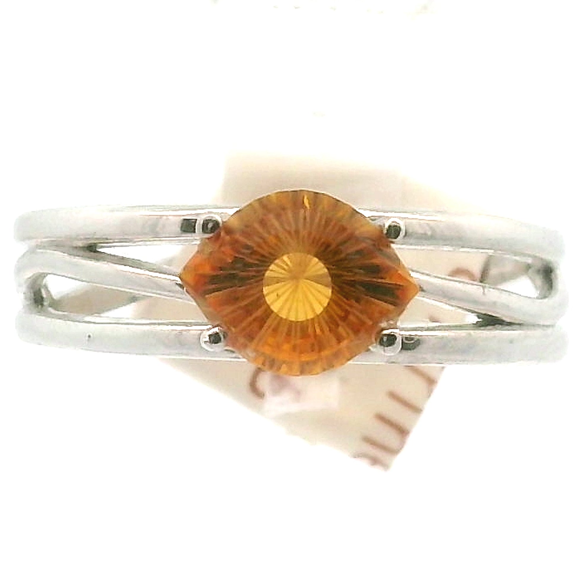 Citrine Evil Eye Adjustable Finger Cuff Ring .925 Silver for Abundance, Intuition, Luck and Protection