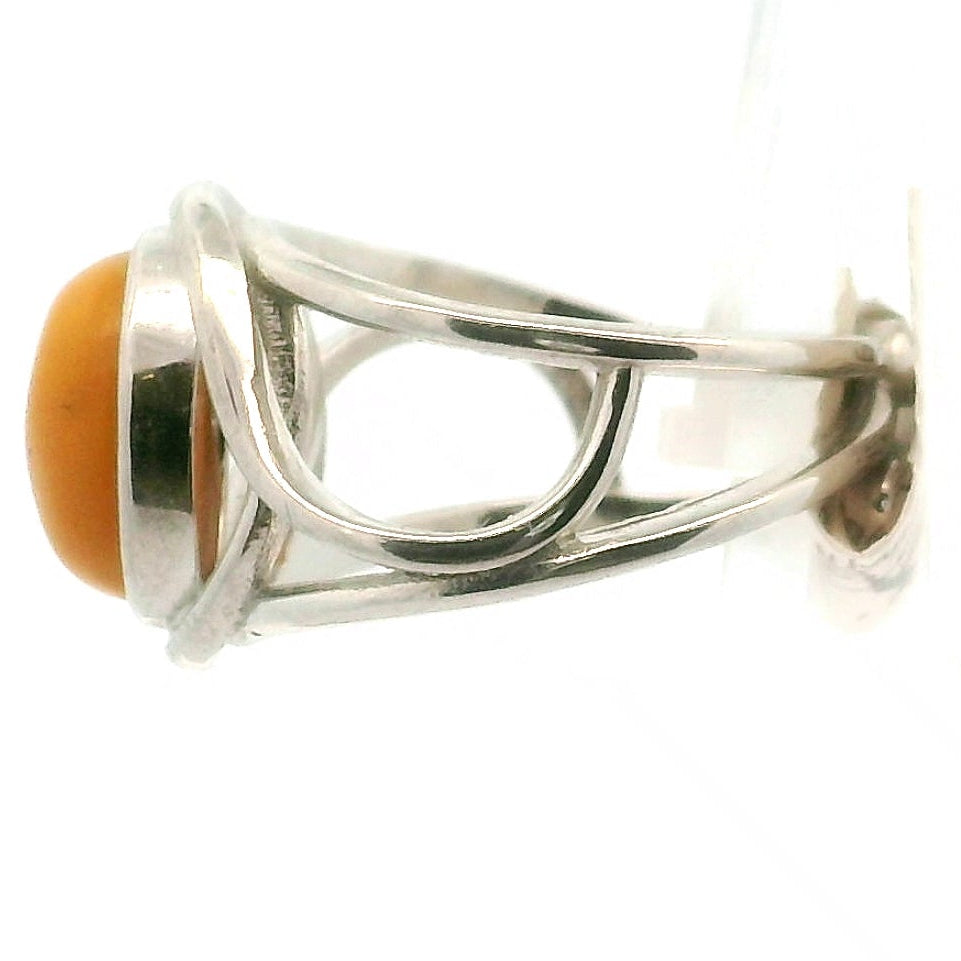 Baltic Butterscotch Amber Finger Cuff Adjustable Ring .925 Silver for for Joy and Optimism