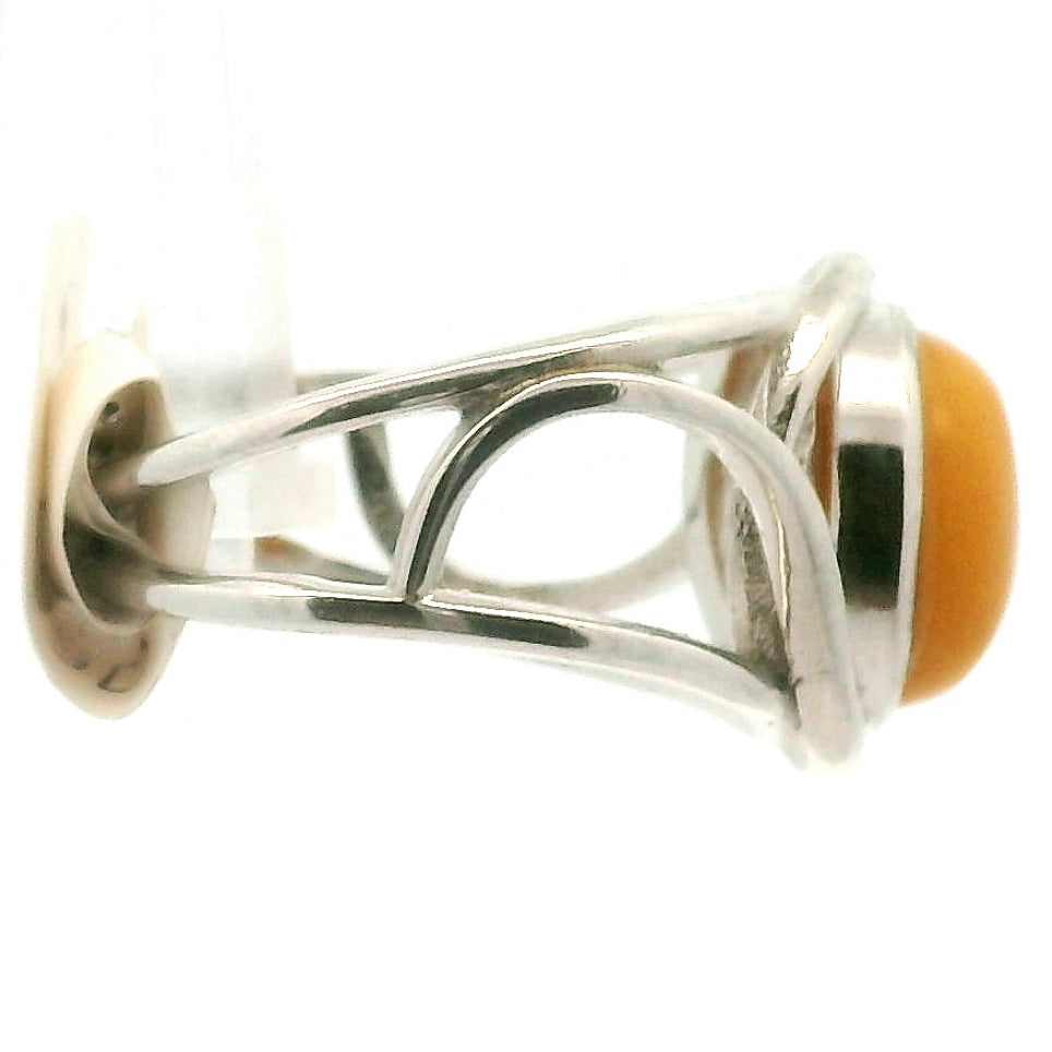 Baltic Butterscotch Amber Finger Cuff Adjustable Ring .925 Silver for for Joy and Optimism