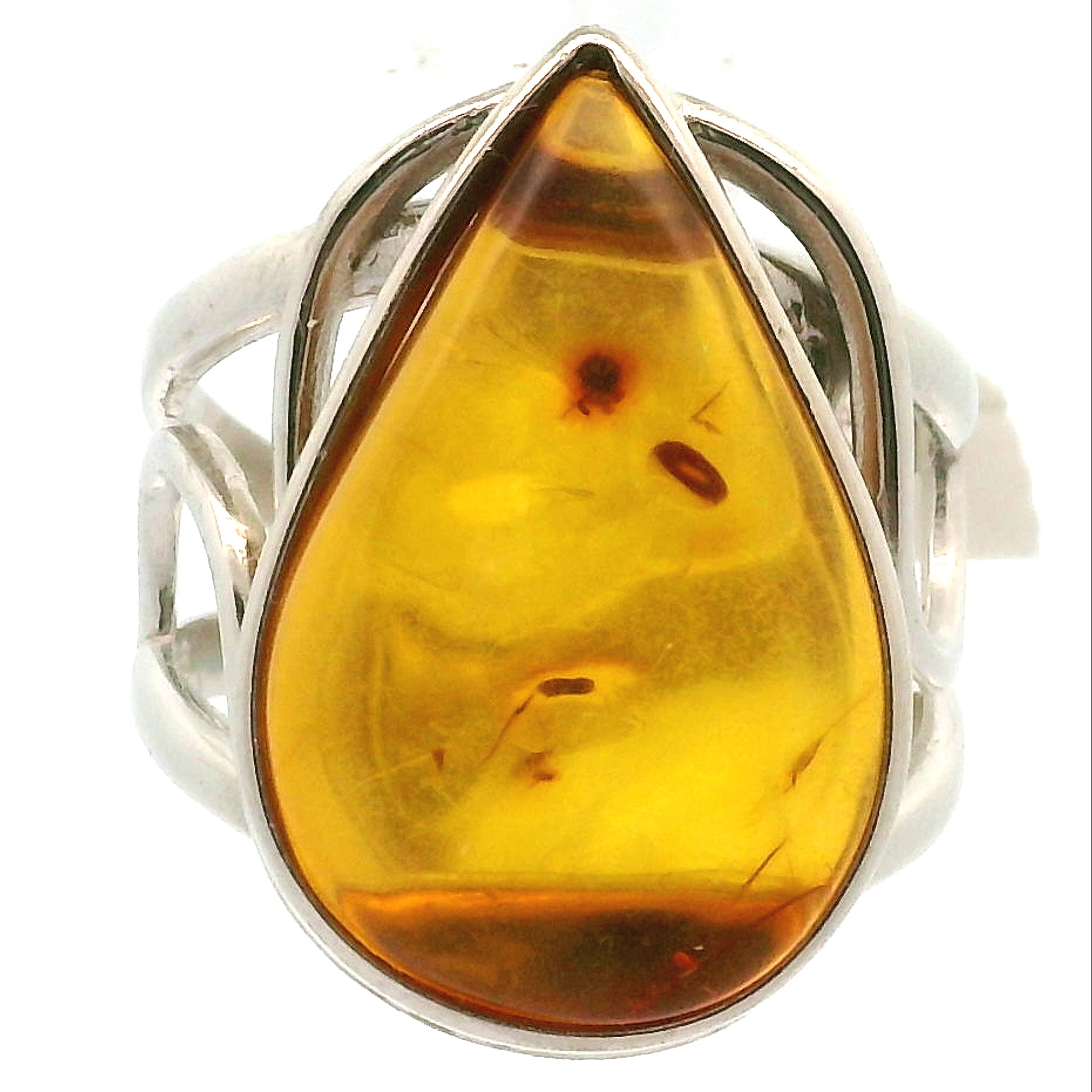 Amber Adjustable Cuff Ring .925 Silver for Healing, Joy and Purification