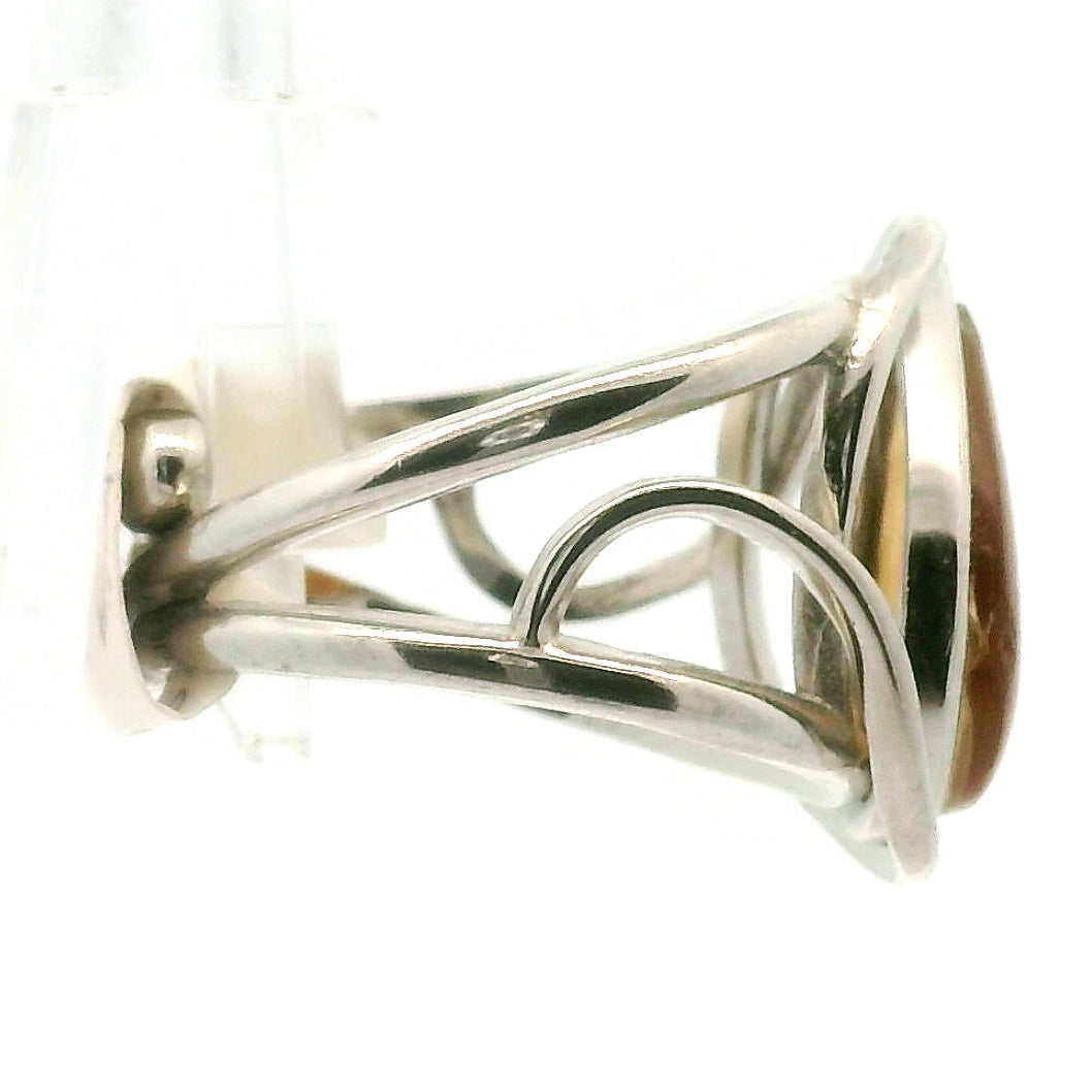 Amber Finger Cuff Adjustable Ring .925 Silver for Manifesting Abundance, Optimism & Purification of Energy