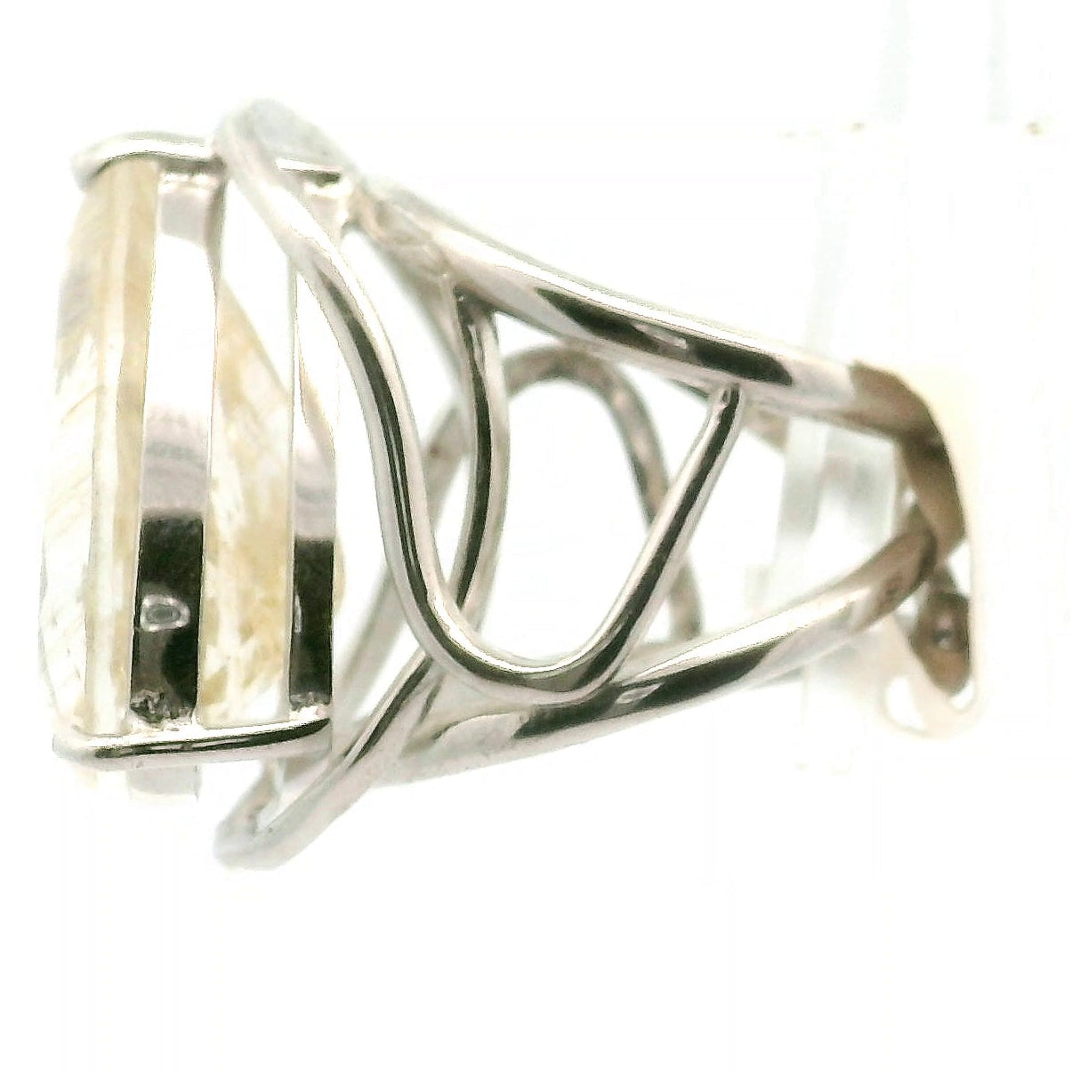 Rutilated Topaz Cuff Ring .925 Sterling Silver for Spiritual Transformation