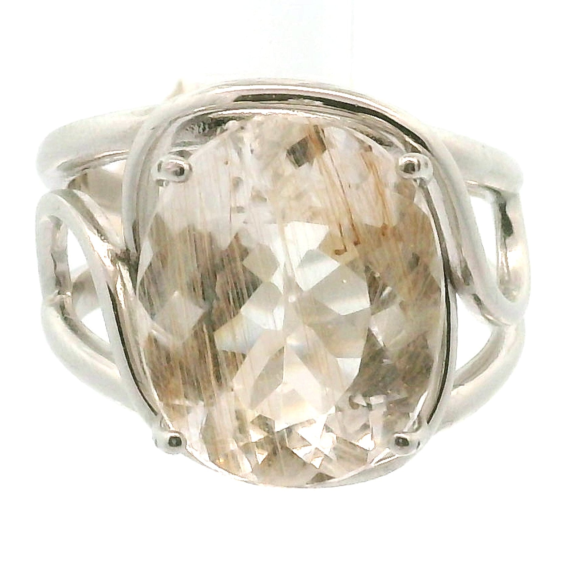 Rutilated Topaz Cuff Ring .925 Sterling Silver for Spiritual Transformation