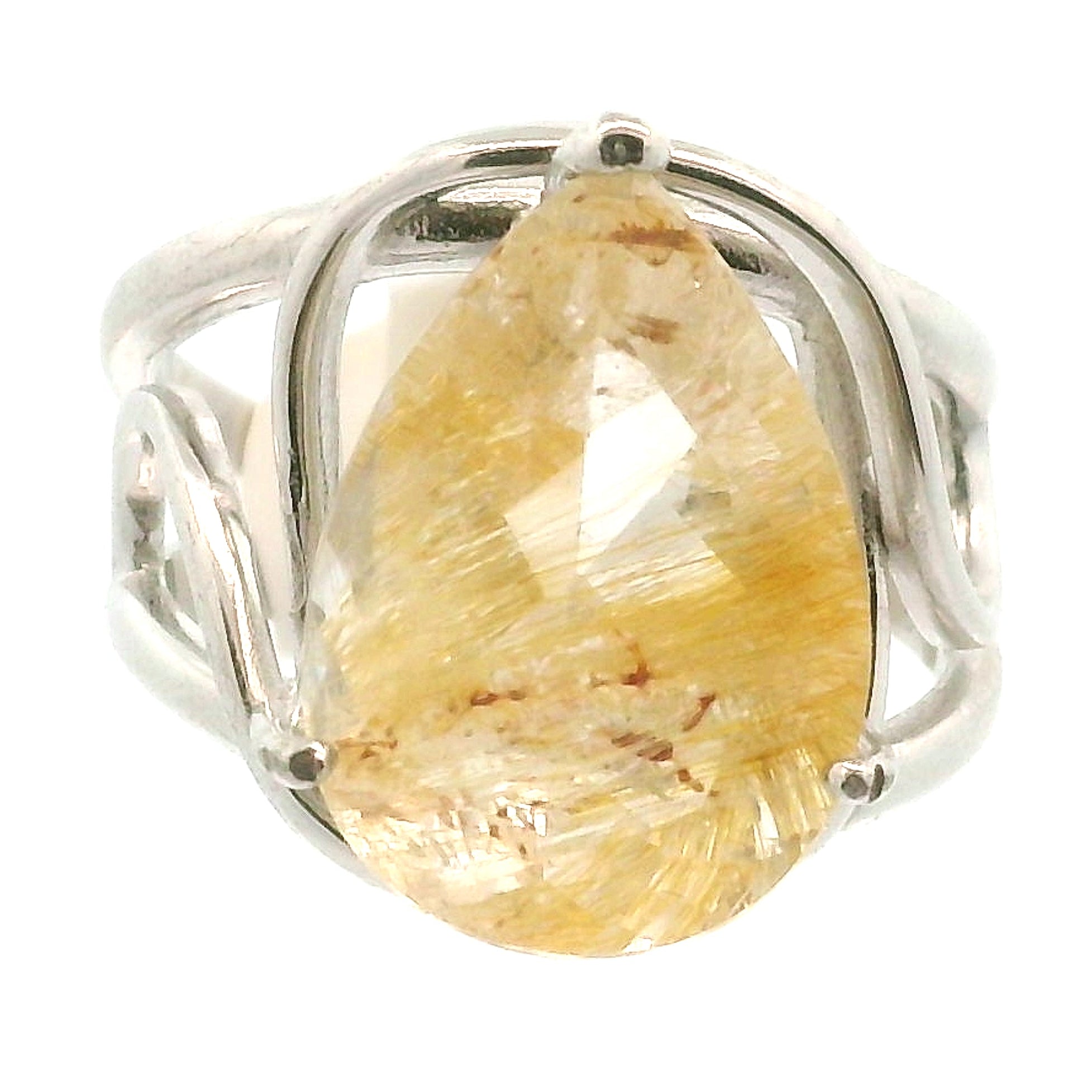Rutilated Topaz Cuff Ring .925 Sterling Silver for Spiritual Transformation