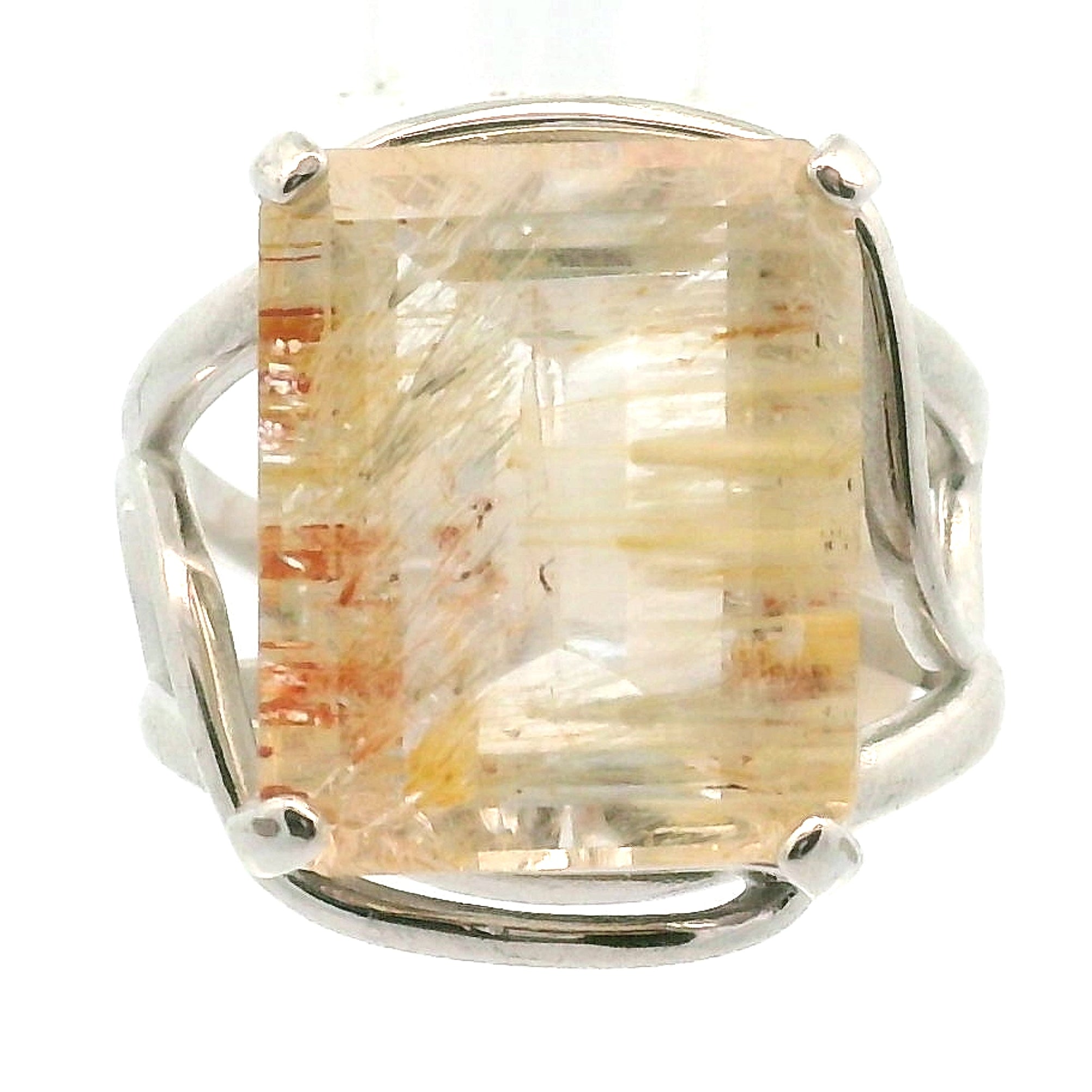 Rutilated Topaz Cuff Ring .925 Sterling Silver for Spiritual Transformation