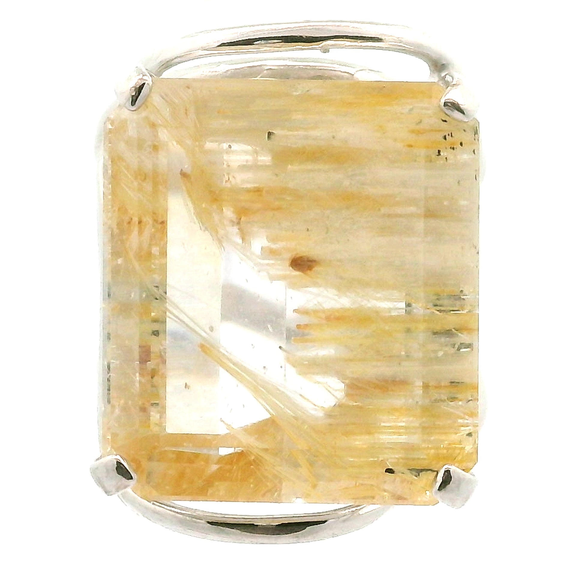 Rutilated Topaz Cuff Ring .925 Sterling Silver for Spiritual Transformation