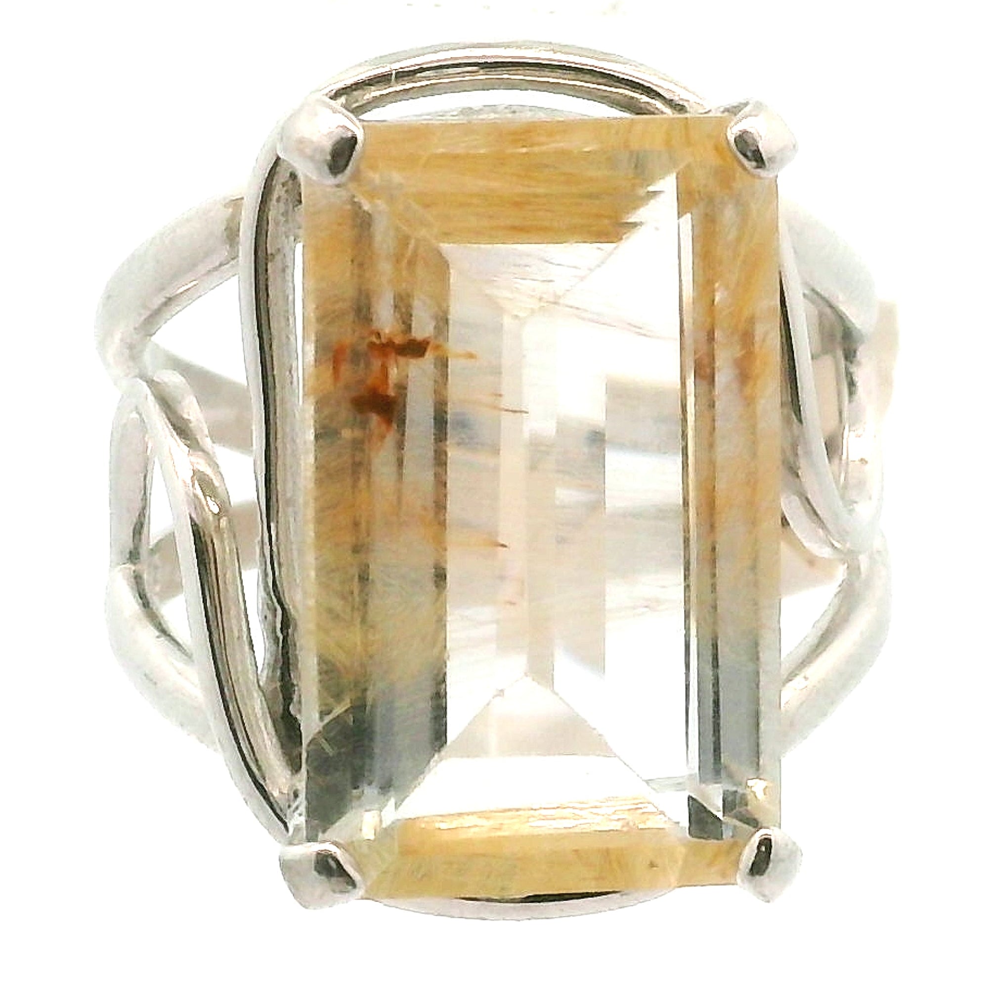 Rutilated Topaz Cuff Ring .925 Sterling Silver for Spiritual Transformation