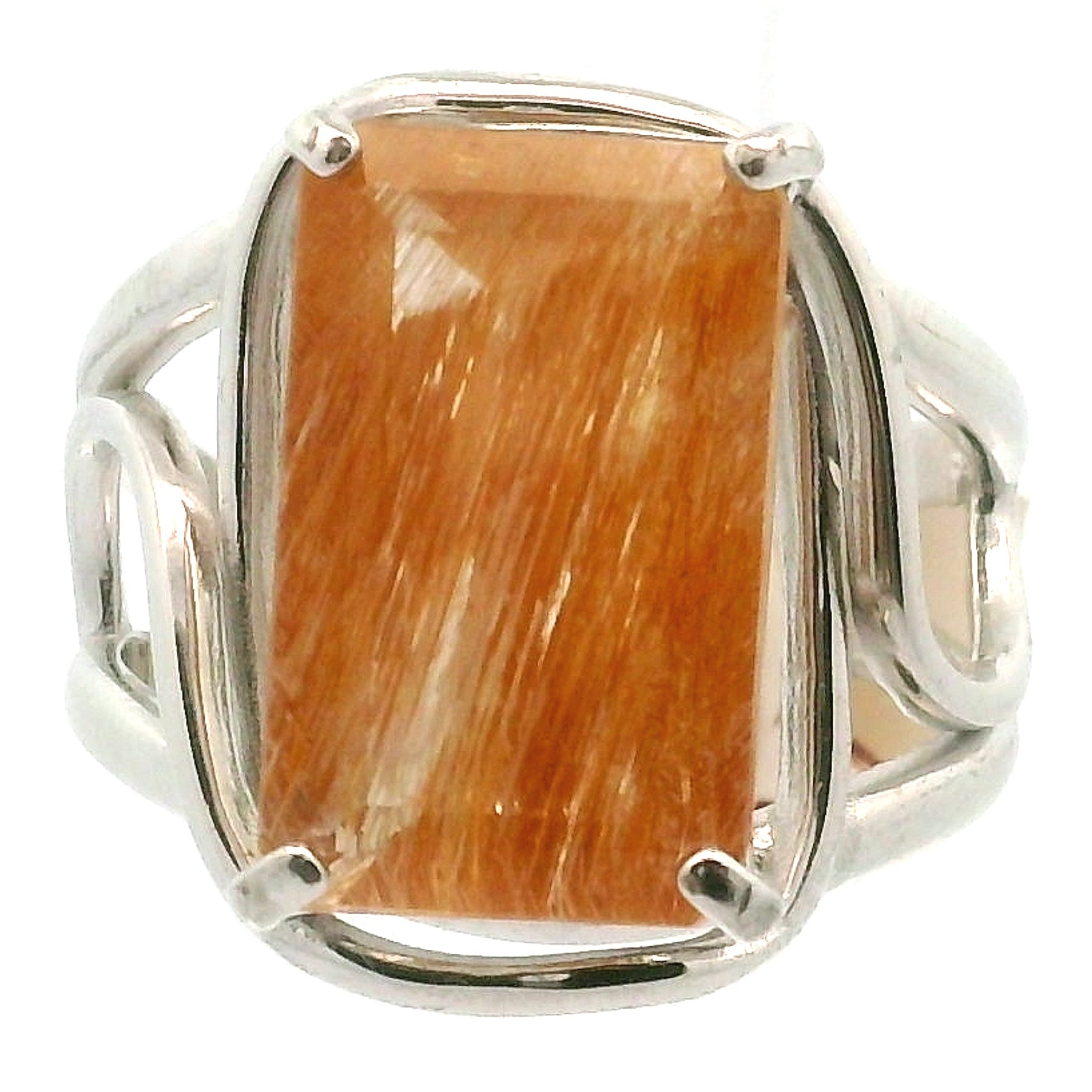 Rutilated Topaz Cuff Ring .925 Sterling Silver for Spiritual Transformation
