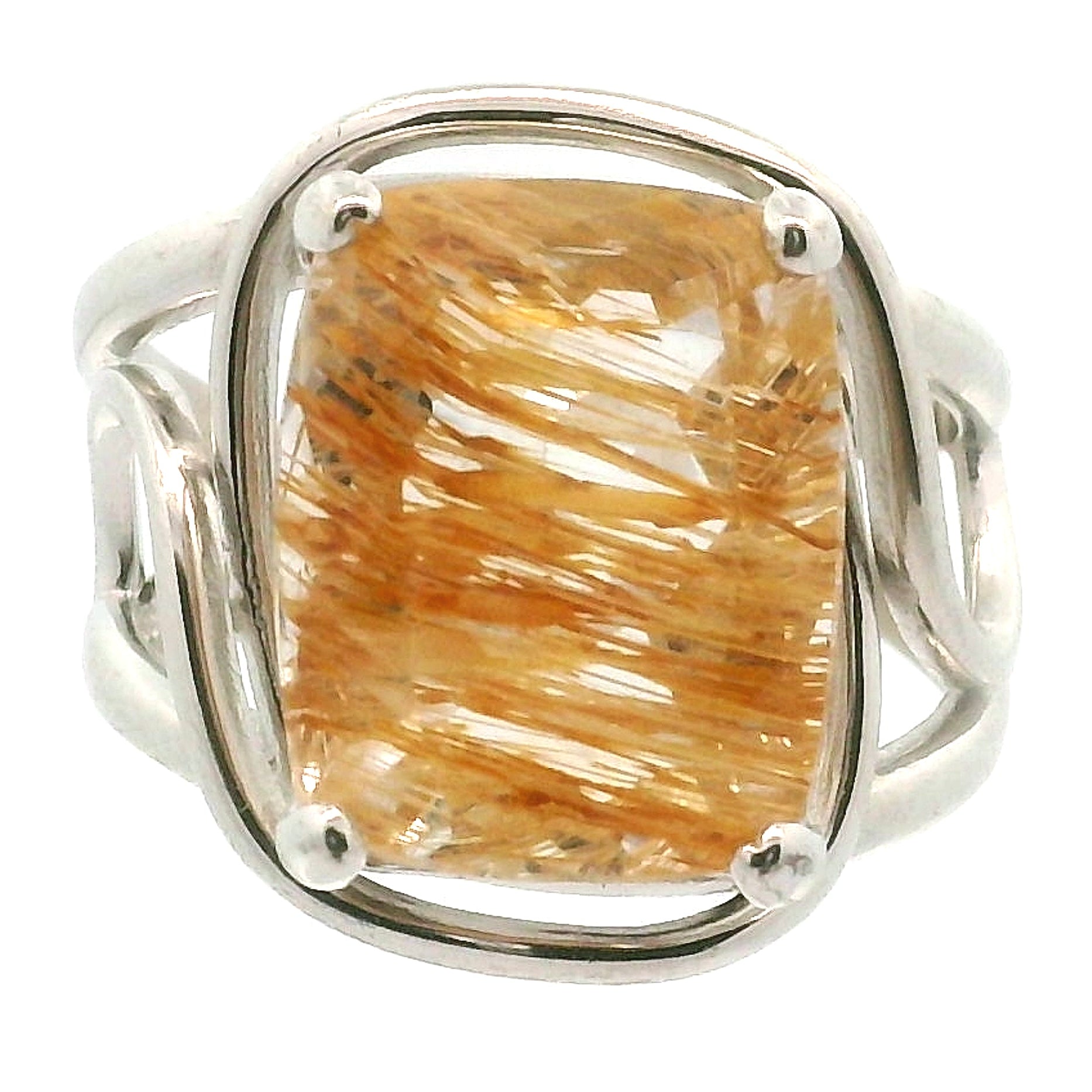 Rutilated Topaz Cuff Ring .925 Sterling Silver for Spiritual Transformation