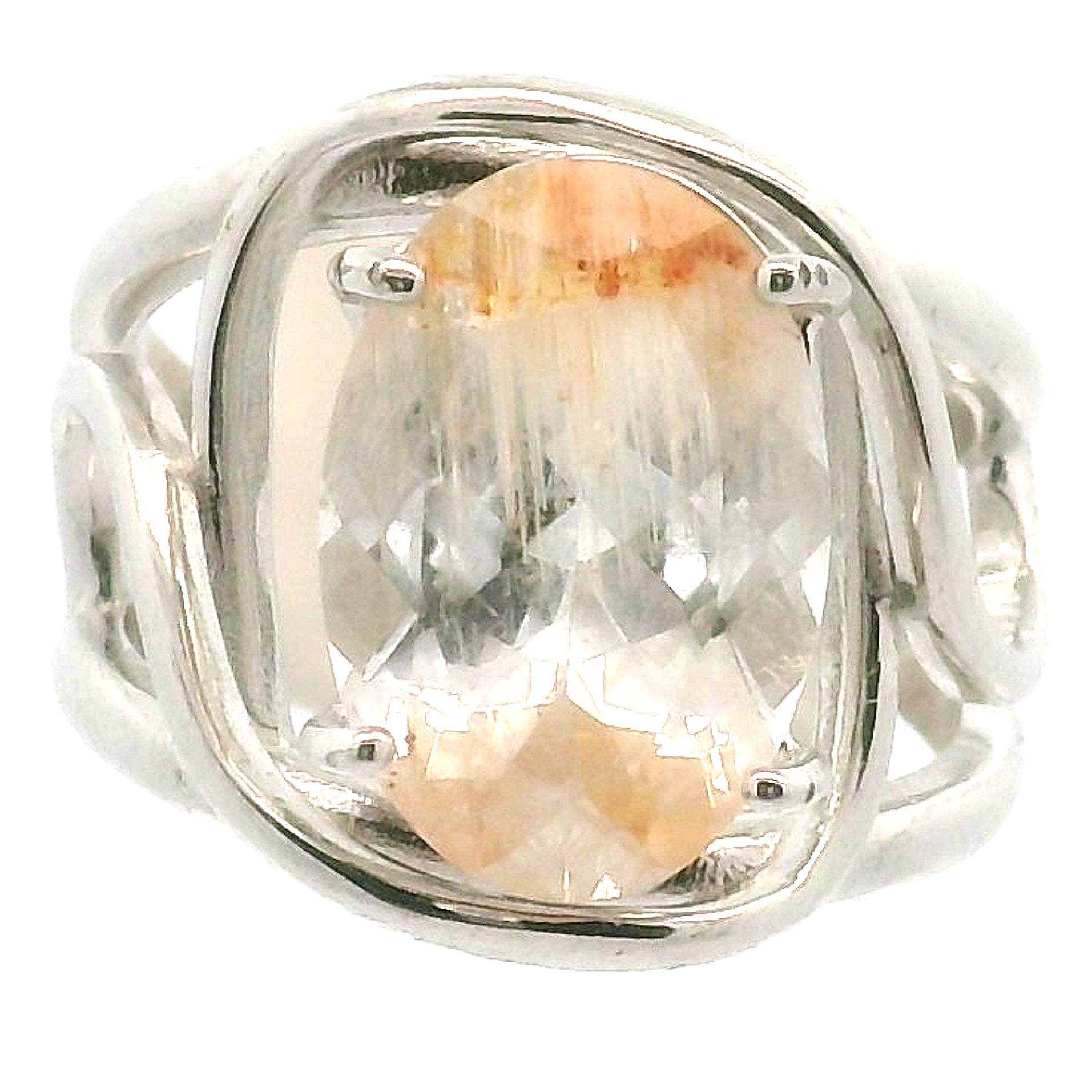 Rutilated Topaz Cuff Ring .925 Sterling Silver for Spiritual Transformation