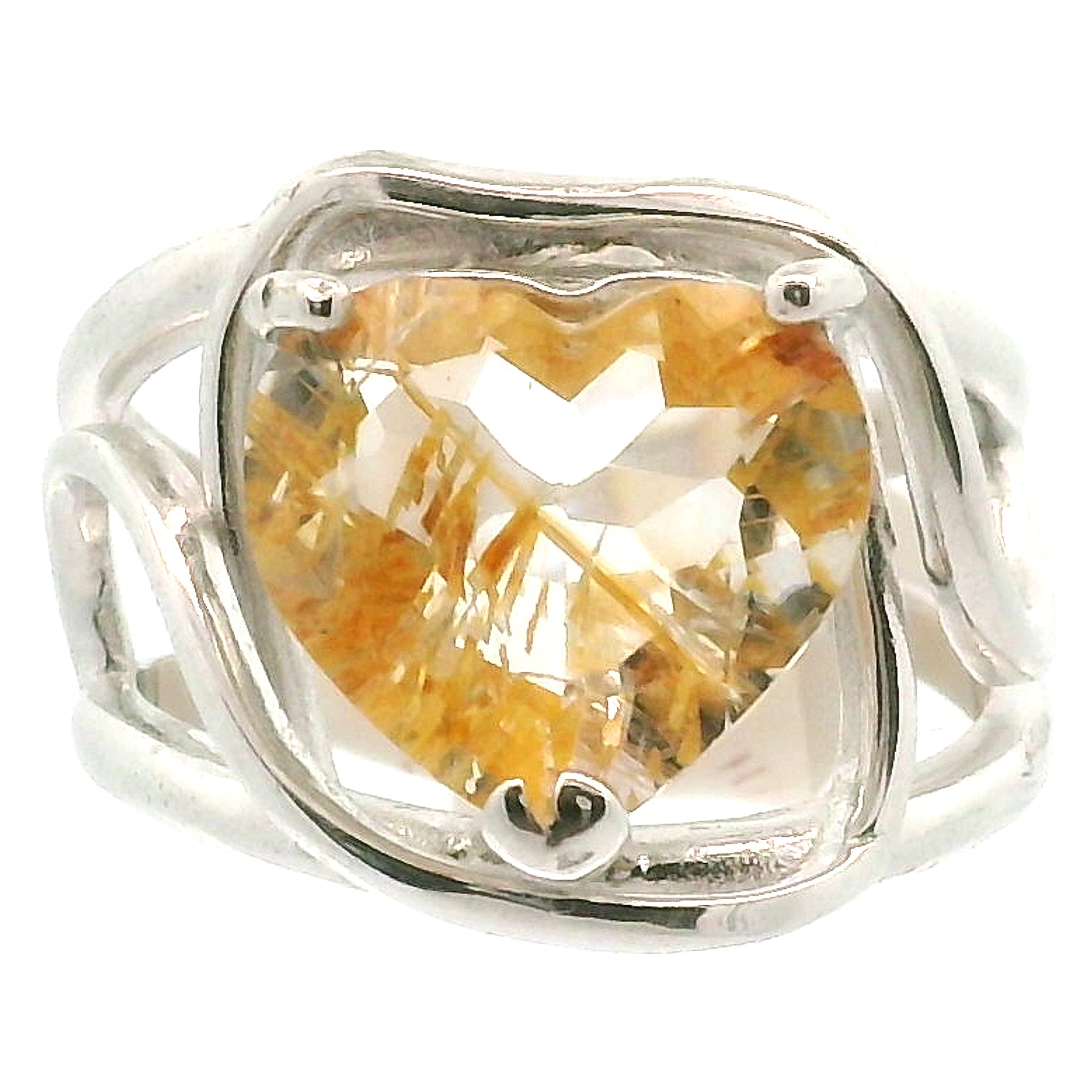 Rutilated Topaz Cuff Ring .925 Sterling Silver for Spiritual Transformation