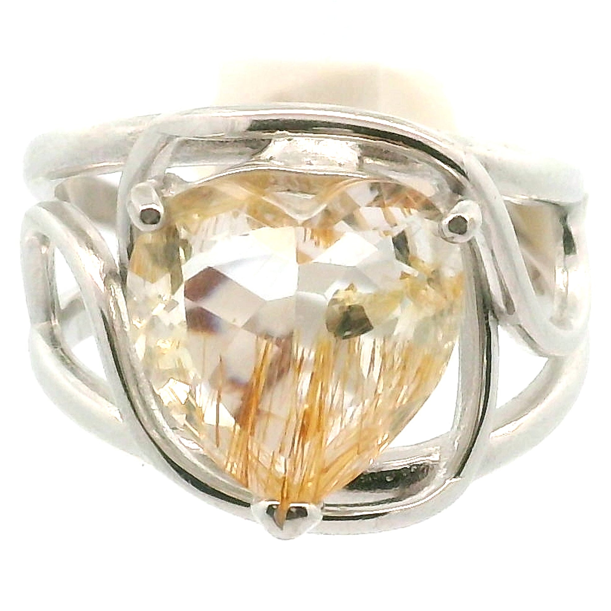 Rutilated Topaz Cuff Ring .925 Sterling Silver for Spiritual Transformation