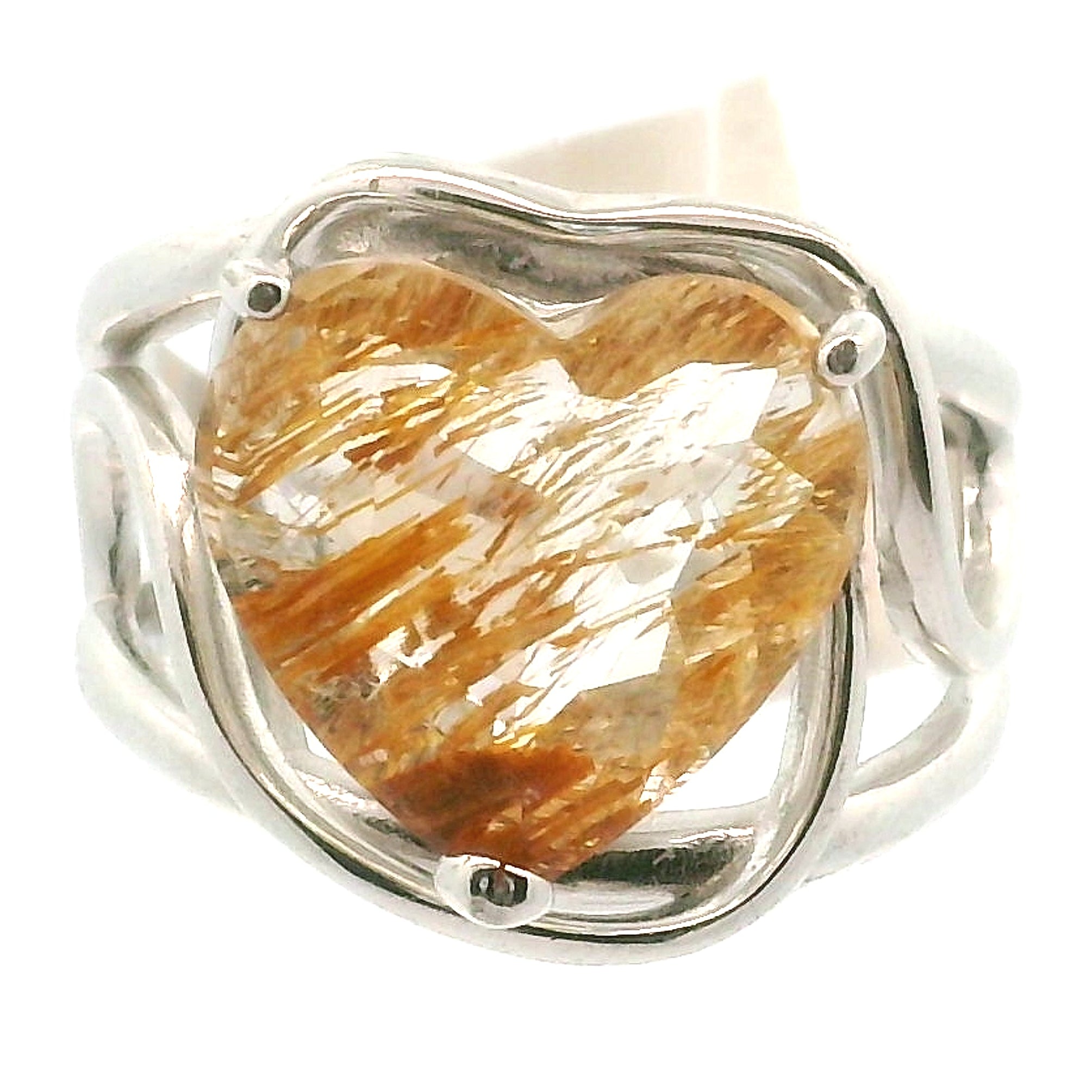 Rutilated Topaz Cuff Ring .925 Sterling Silver for Spiritual Transformation
