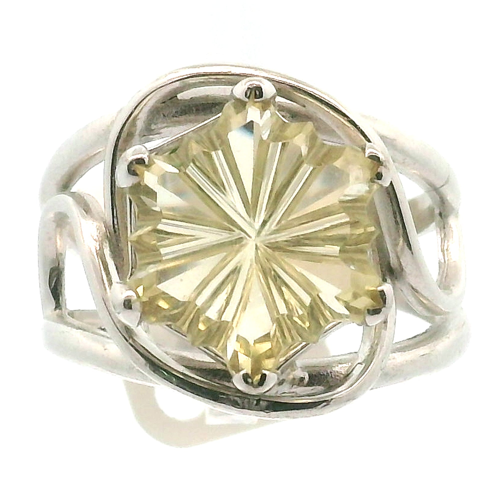 Citrine Starflake Adjustable Finger Cuff Ring .925 Silver for Abundance, Good Luck and Positivity