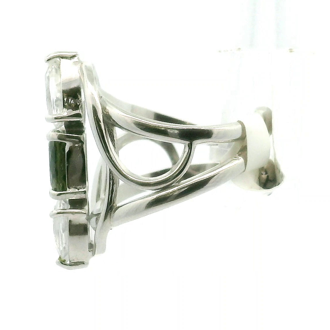 Moldavite, Danburite & Phenakite .925 Silver Adjustable Wand Cuff Ring for Spiritual Evolution and Deep Transformation