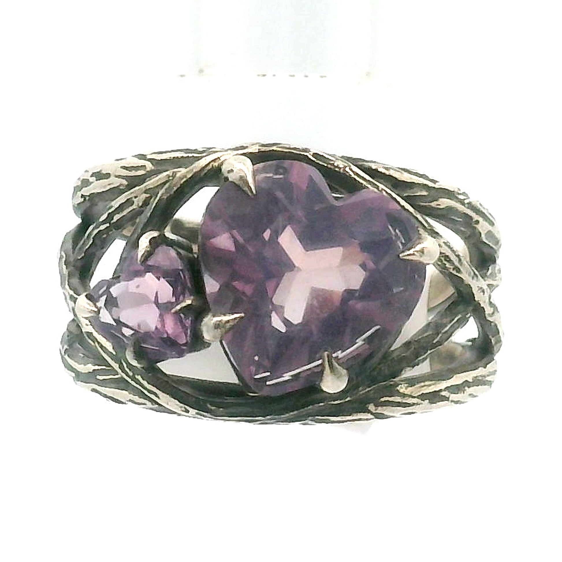 Double Heart Bad Witch Cuff Ring .925 Silver for Empowerment, Grounding and Protection