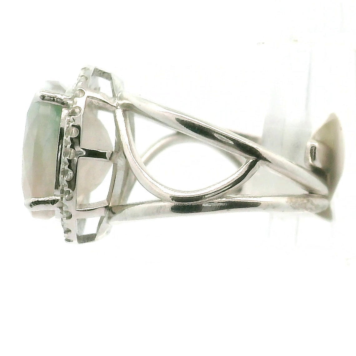 Flower Agate with Zircon Pavé Cuff Ring .925 Silver for Empowerment and Healing Energies