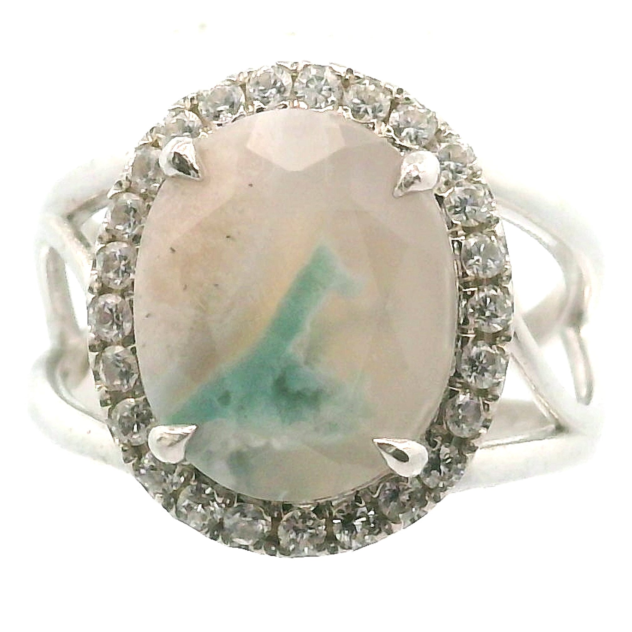 Flower Agate with Zircon Pavé Cuff Ring .925 Silver for Empowerment and Healing Energies